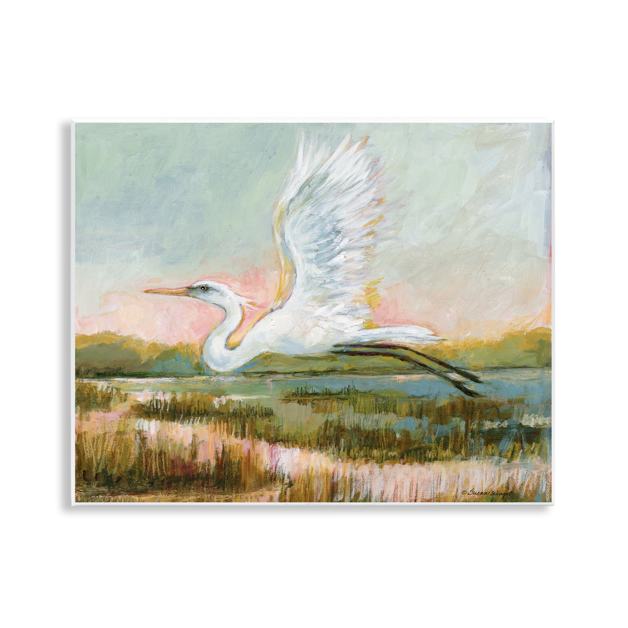 Stupell Industries White Heron Flying Wall Plaque Art, design by Susan Winget