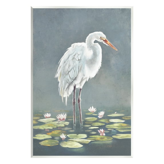 Stupell Industries White Heron & Pond Lilies Animals & Insects Painting Unframed Art Print Wall Art, 10 x 15