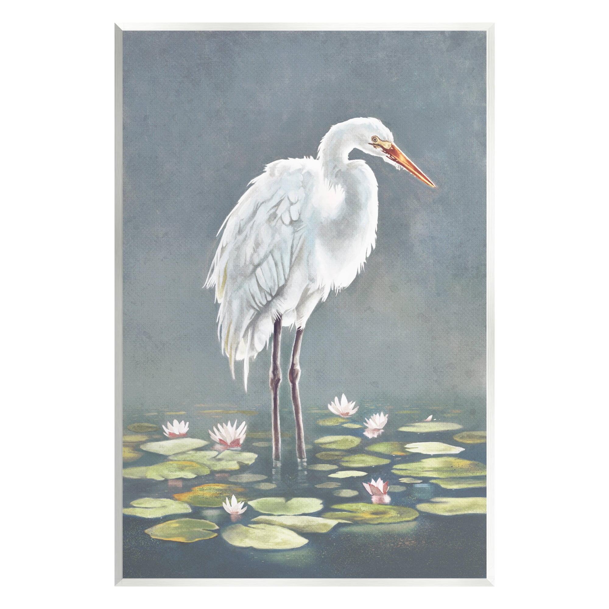 Stupell Industries White Heron & Pond Lilies Animals & Insects Painting Unframed Art Print Wall Art, 13 x 19