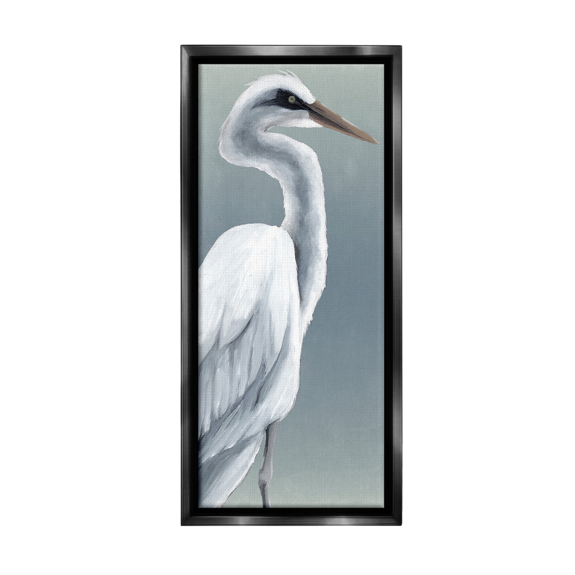 Stupell Industries White Heron Portrait Animals & Insects Painting Black Floater Framed Canvas Art Print Wall Art, 14 x 31