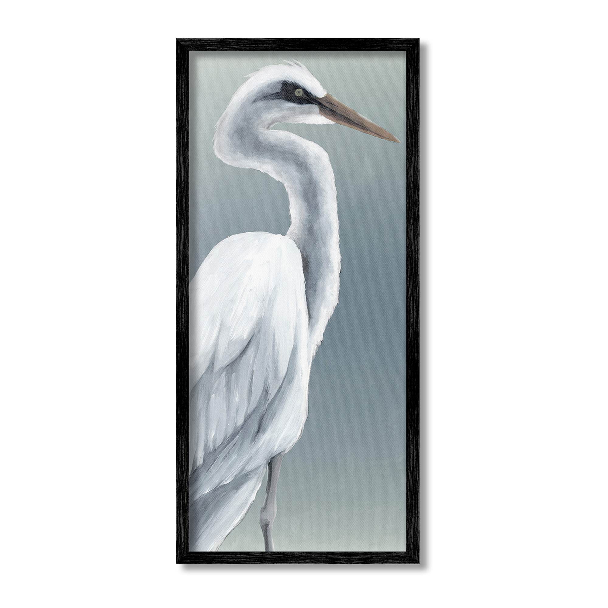 Stupell Industries White Heron Portrait Animals & Insects Painting Black Framed Art Print Wall Art, 10 x 24
