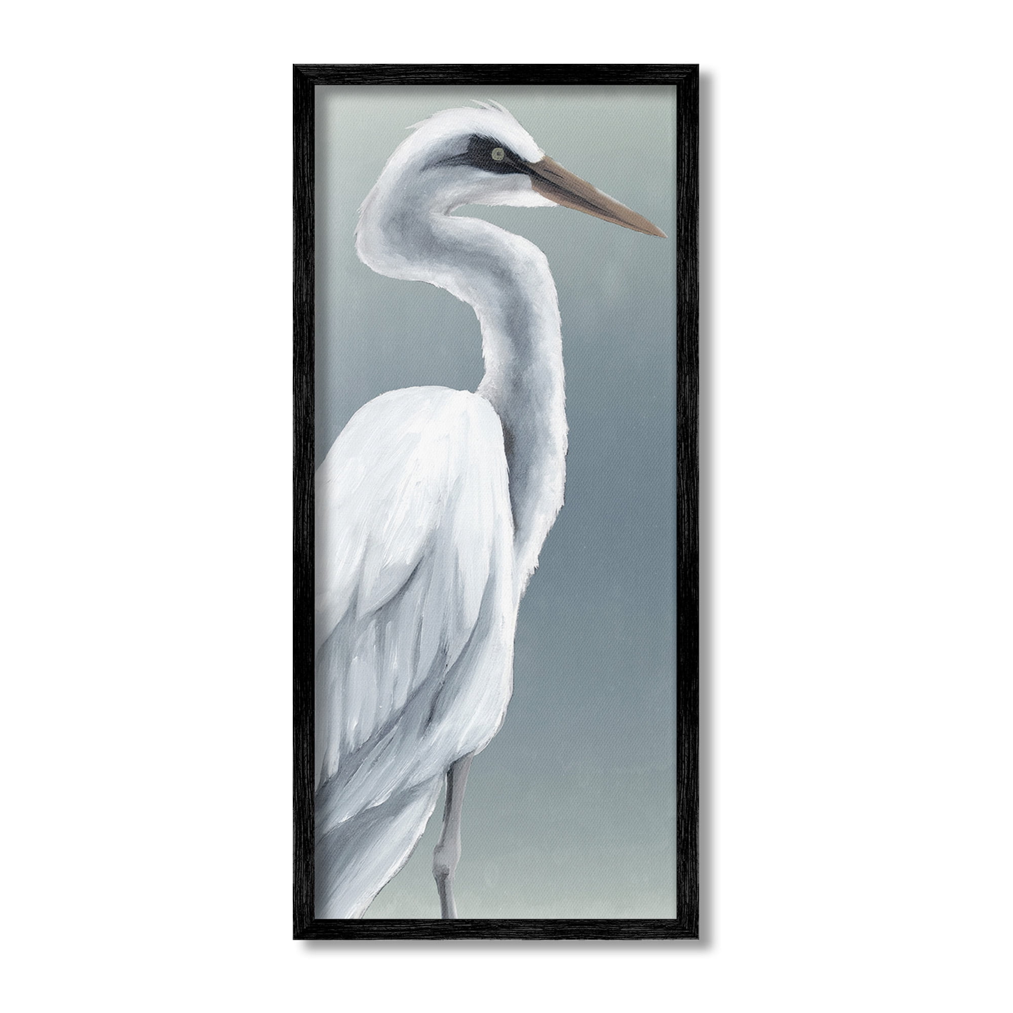 Stupell Industries White Heron Portrait Animals & Insects Painting Black Framed Art Print Wall Art, 13 x 30