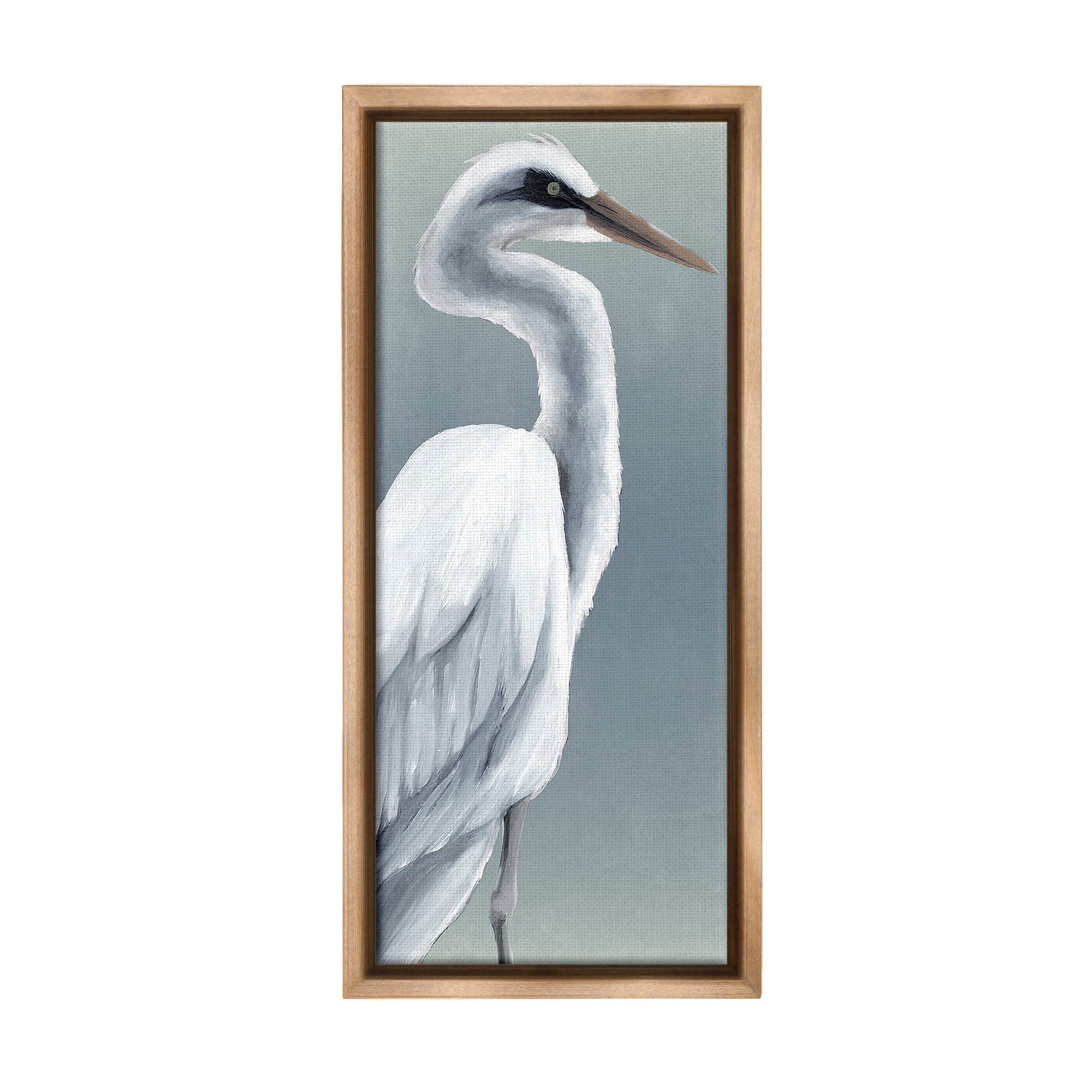 Stupell Industries White Heron Portrait Animals & Insects Painting Brown Floater Framed Canvas Art Print Wall Art, 14 x 31