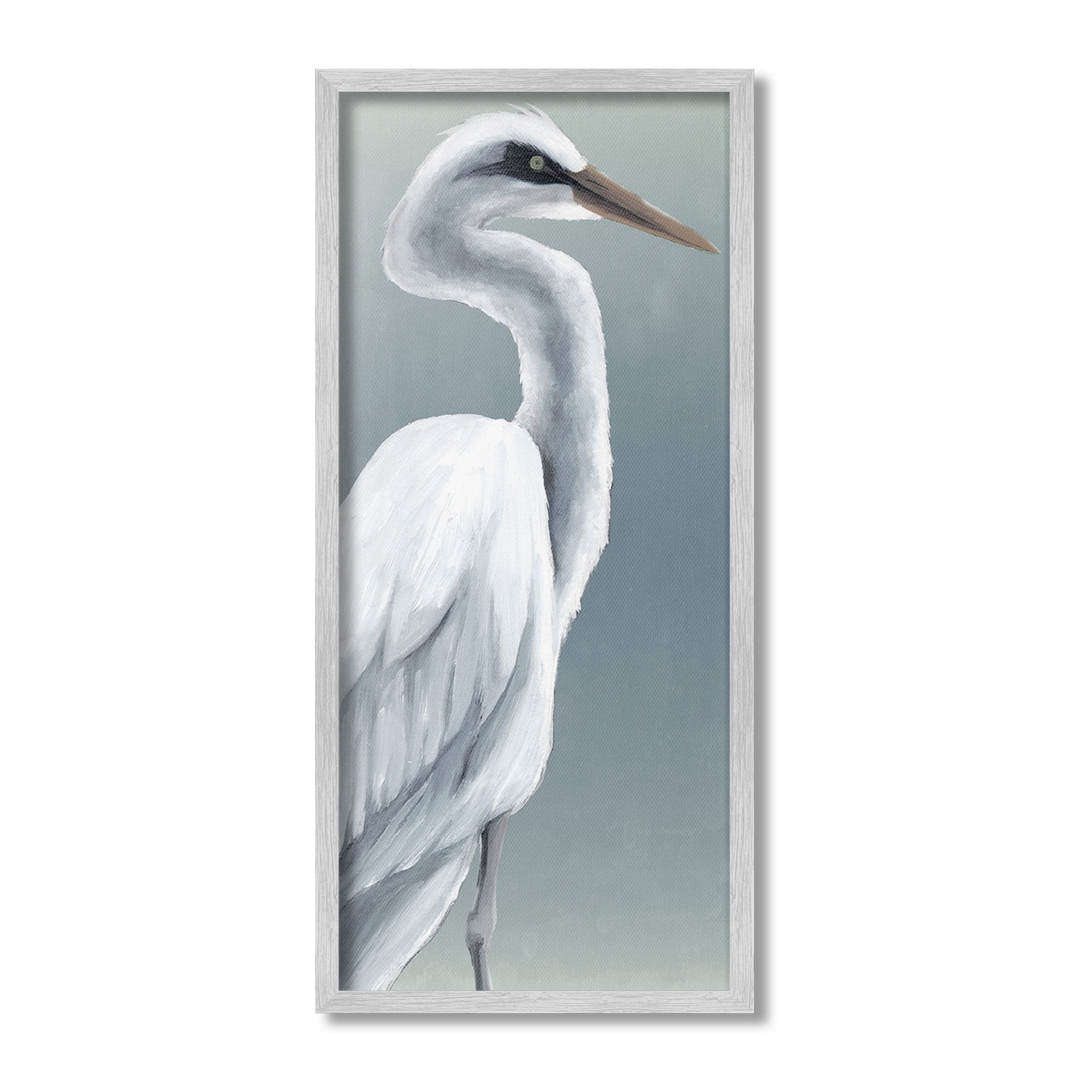 Stupell Industries White Heron Portrait Animals & Insects Painting Gray Framed Art Print Wall Art, 13 x 30