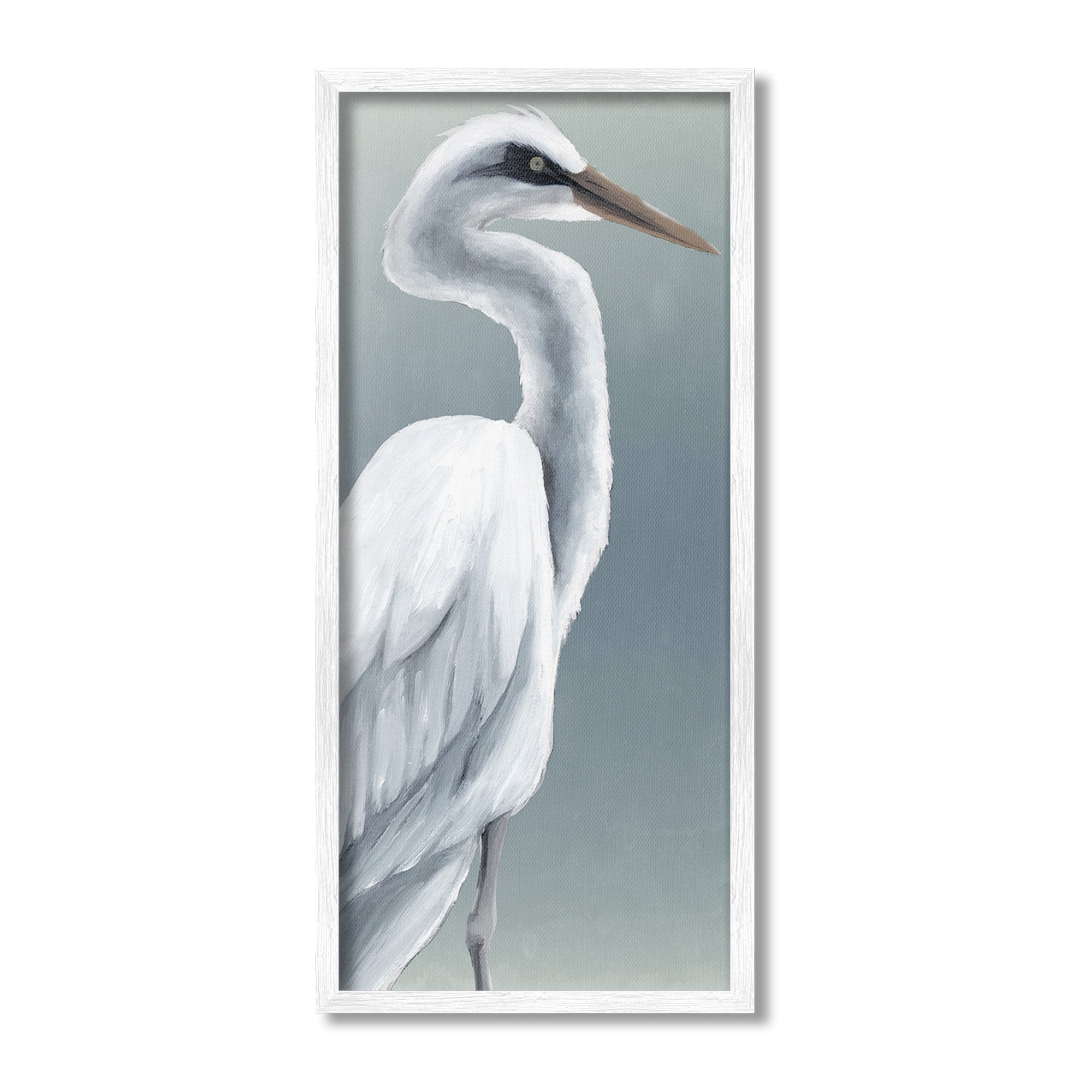 Stupell Industries White Heron Portrait Animals & Insects Painting White Framed Art Print Wall Art, 10 x 24