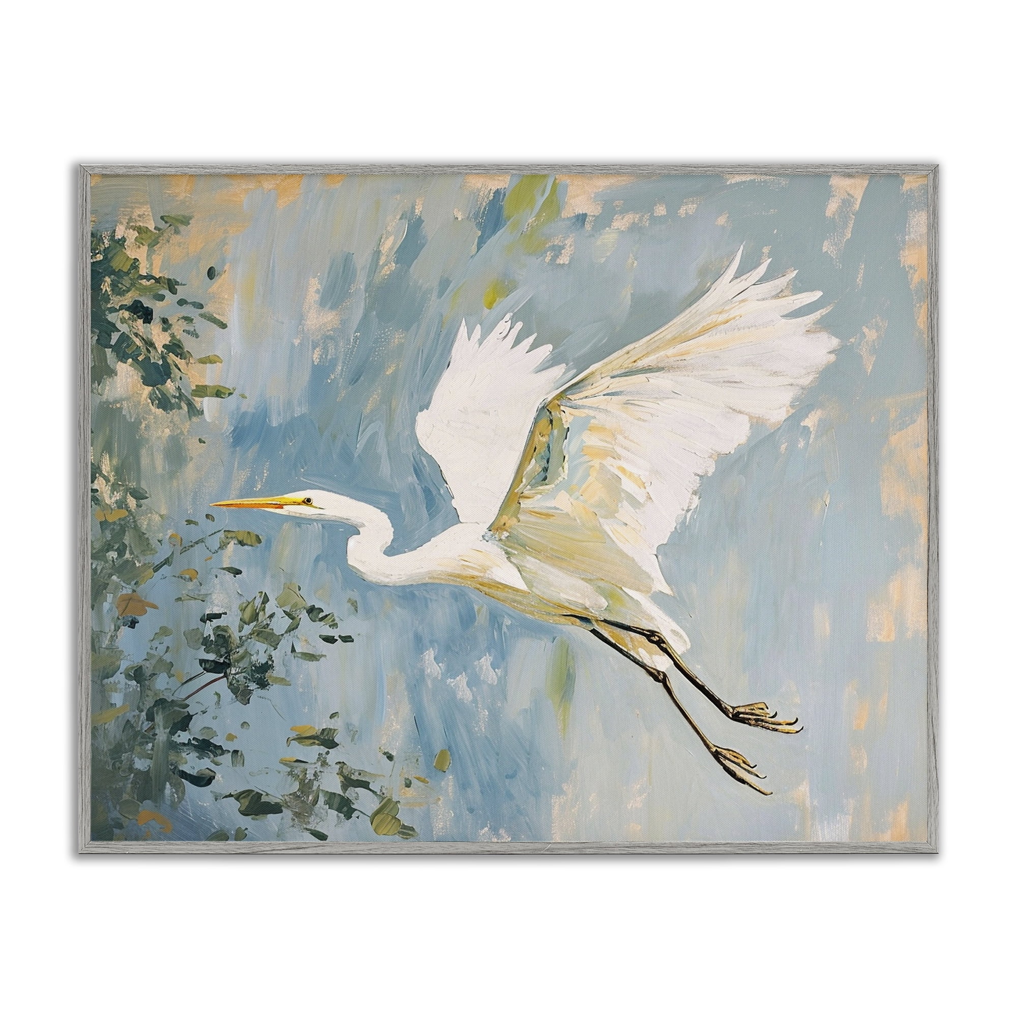 Stupell Industries White Heron in Flight Animals & Insects Painting Gray Framed Art Print Wall Art, 30 x 24