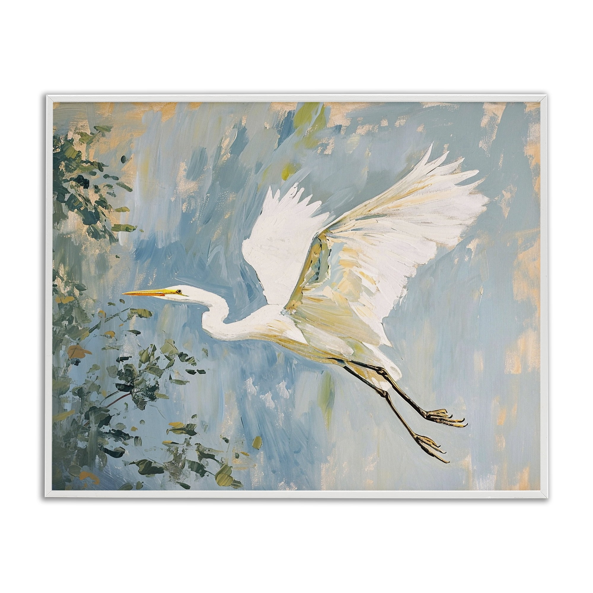 Stupell Industries White Heron in Flight Animals & Insects Painting White Framed Art Print Wall Art, 14 x 11
