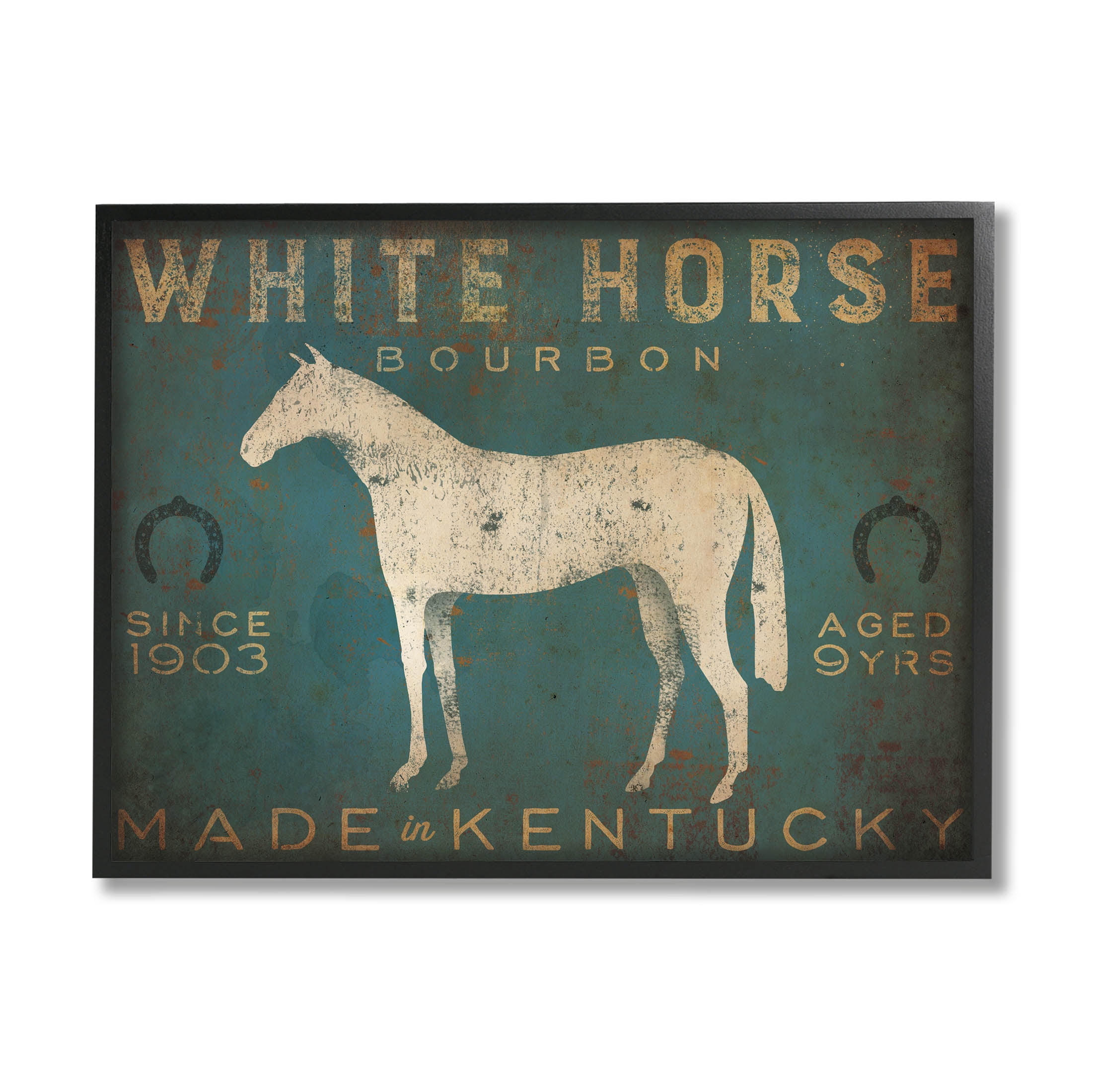 Stupell Industries White Horse Bourbon Vintage Sign Graphic Art Black Framed Art Print Wall Art, Design by Ryan Fowler