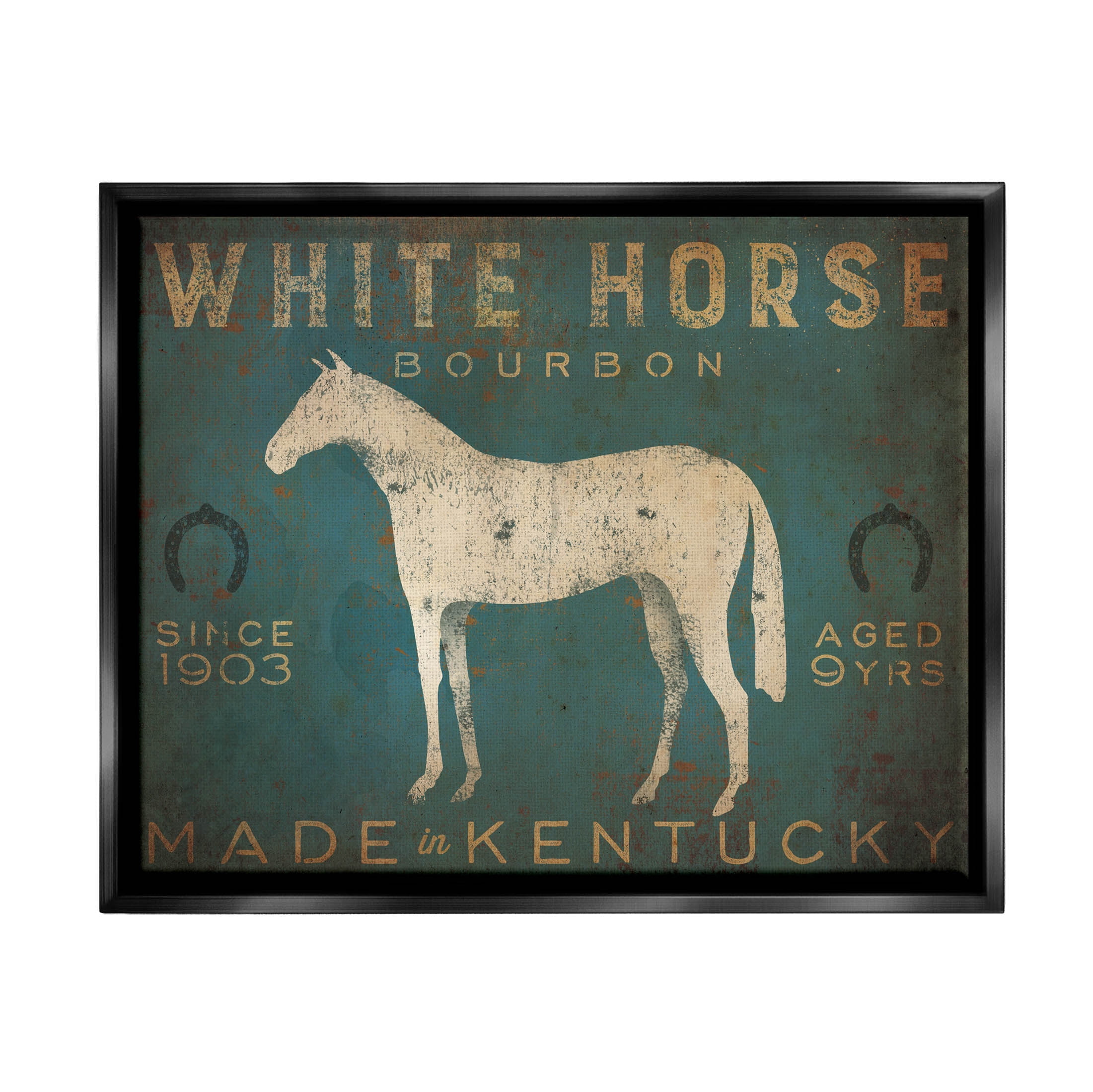 Stupell Industries White Horse Bourbon Vintage Sign Graphic Art Jet Black Floating Framed Canvas Print Wall Art, Design by Ryan Fowler