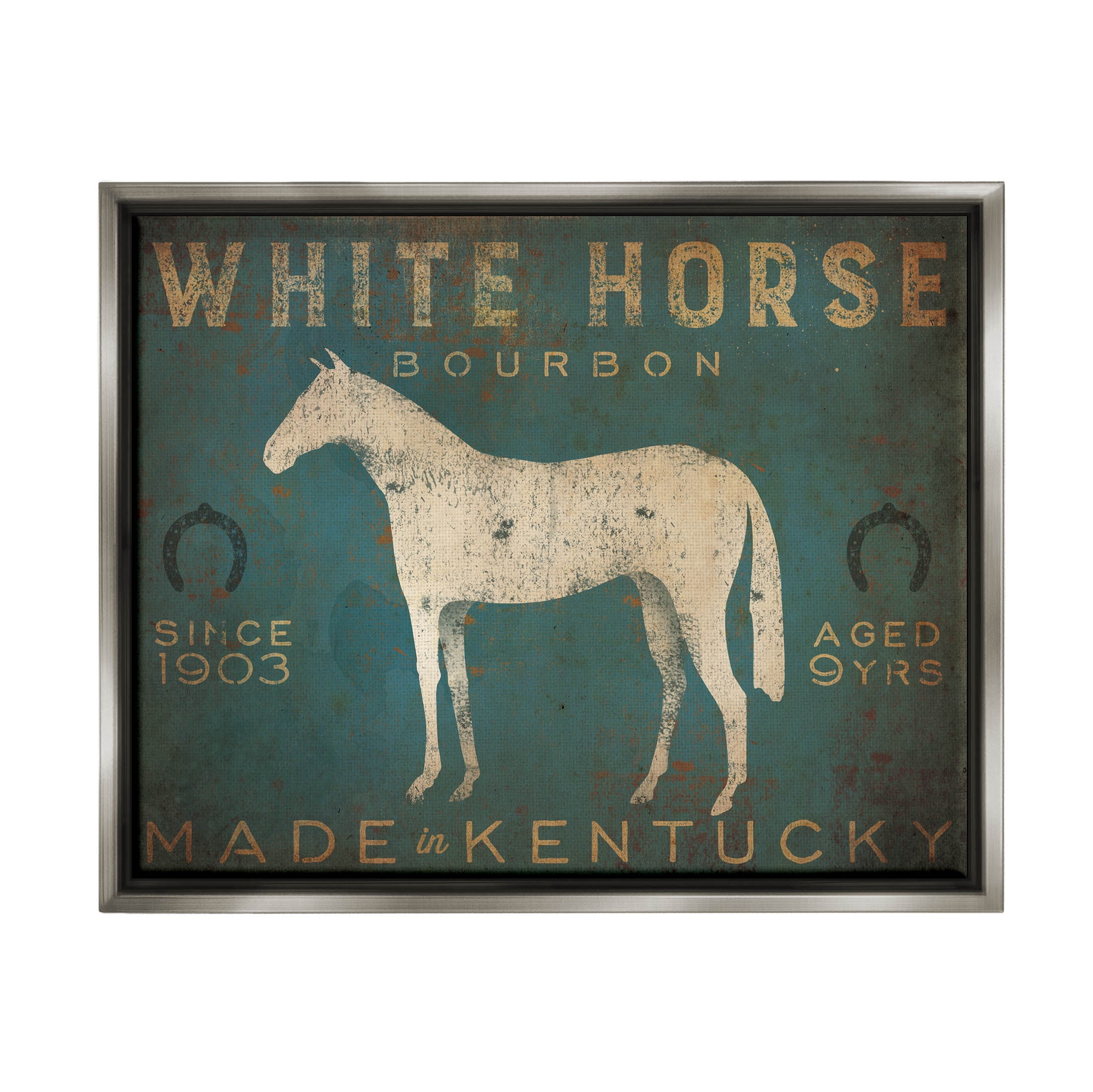Stupell Industries White Horse Bourbon Vintage Sign Graphic Art Luster Gray Floating Framed Canvas Print Wall Art, Design by Ryan Fowler