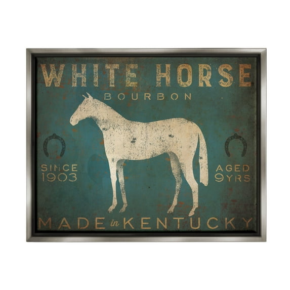 Stupell Industries White Horse Bourbon Vintage Sign Graphic Art Luster Gray Floating Framed Canvas Print Wall Art, Design by Ryan Fowler