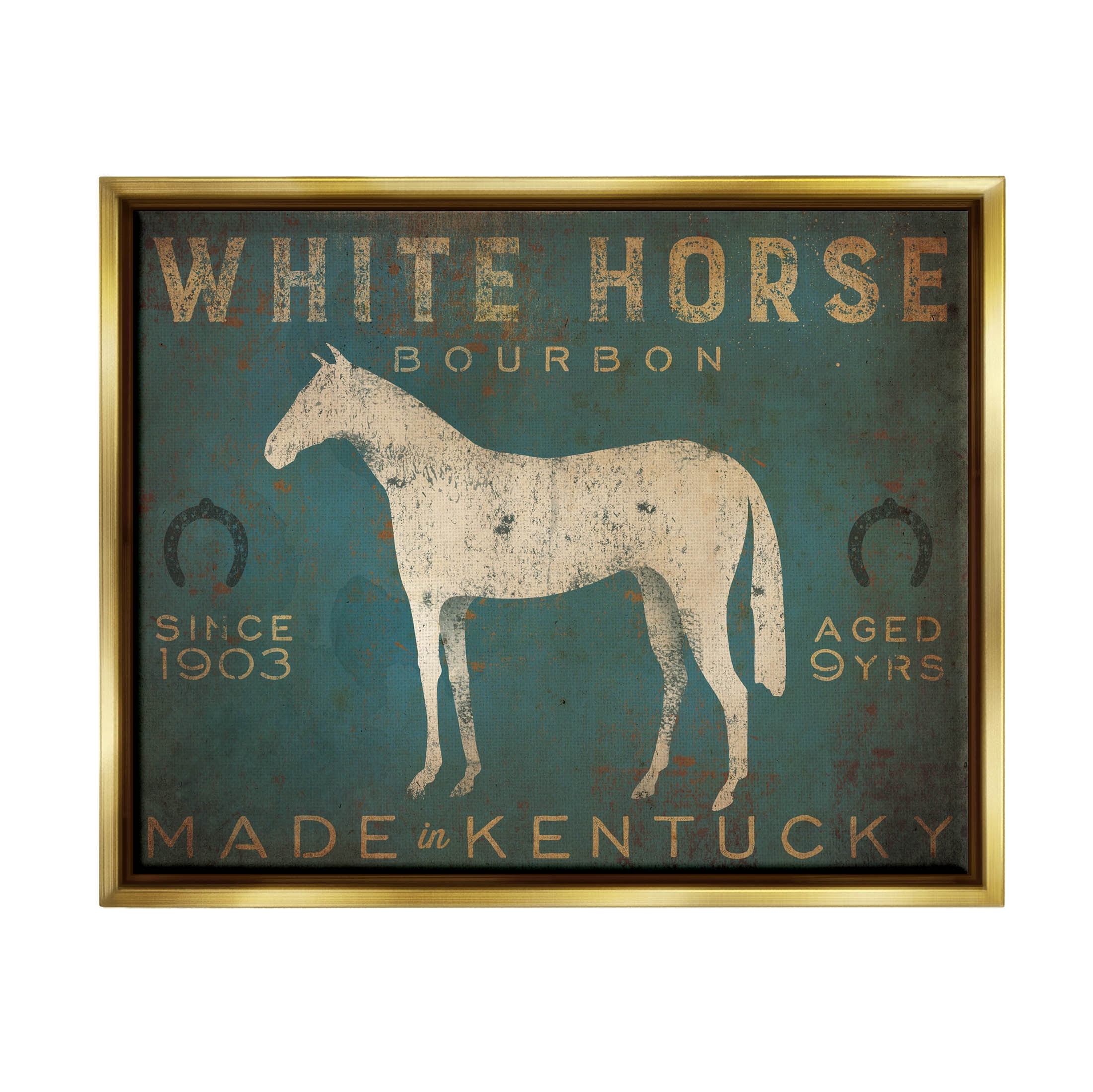 Stupell Industries White Horse Bourbon Vintage Sign Graphic Art Metallic Gold Floating Framed Canvas Print Wall Art, Design by Ryan Fowler