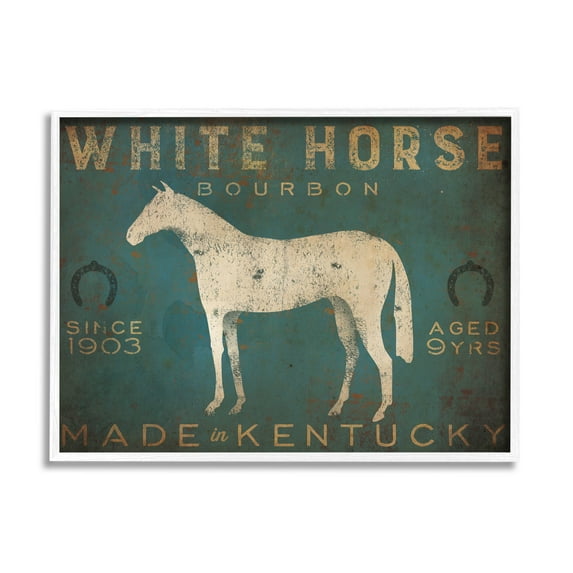 Stupell Industries White Horse Bourbon Vintage Sign Graphic Art White Framed Art Print Wall Art, Design by Ryan Fowler