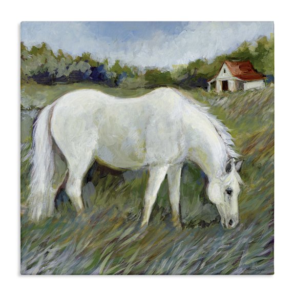 Stupell Industries White Horse In Field Animals Painting Wrapped Canvas Canvas Art Print Wall Art, 17 x 17