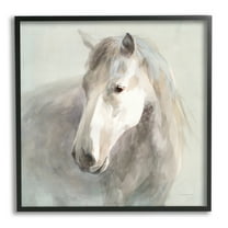 Stupell Industries White Horse Painting Animals & Insects Painting Black Framed Art Print Wall Art, 12 x 12