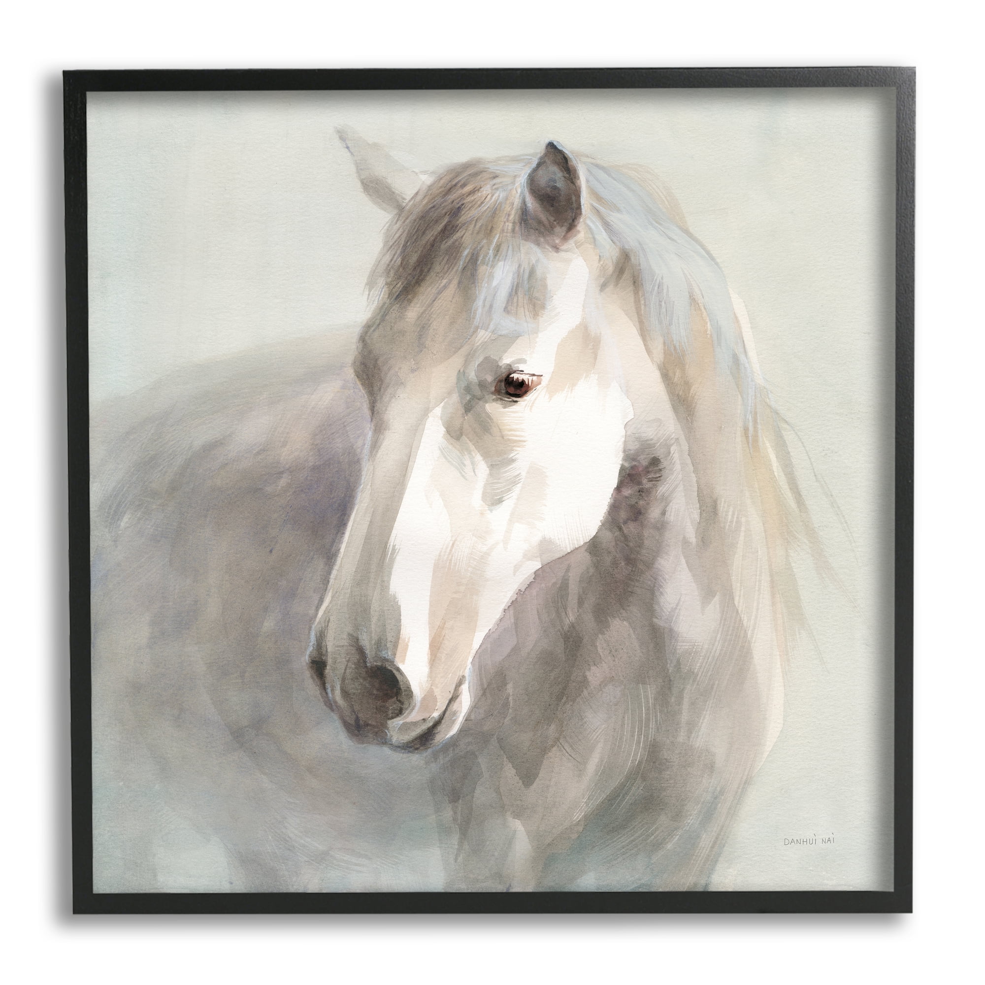 Stupell Industries White Horse Painting Animals & Insects Painting Black Framed Art Print Wall Art, 17 x 17