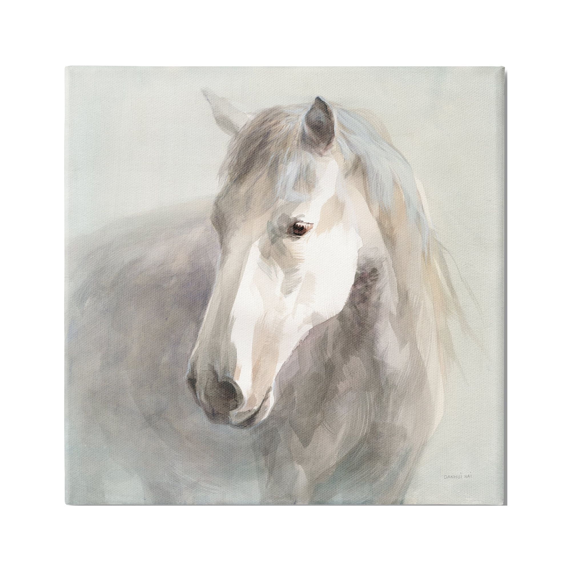 Stupell Industries White Horse Painting Animals & Insects Painting Gallery Wrapped Canvas Print Wall Art, 36 x 36