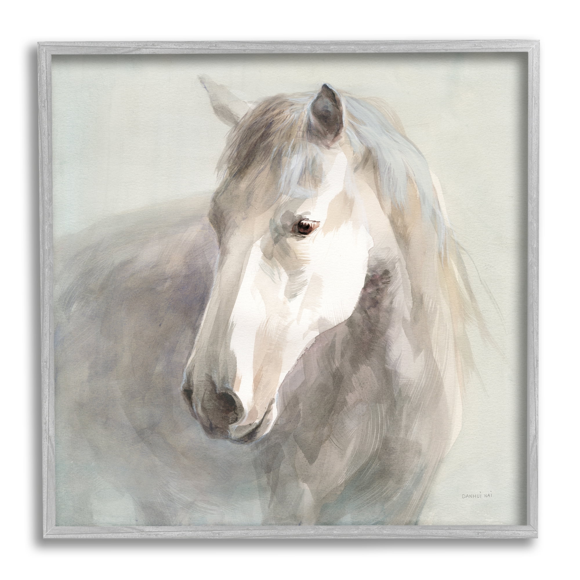 Stupell Industries White Horse Painting Animals & Insects Painting Gray Framed Art Print Wall Art, 17 x 17