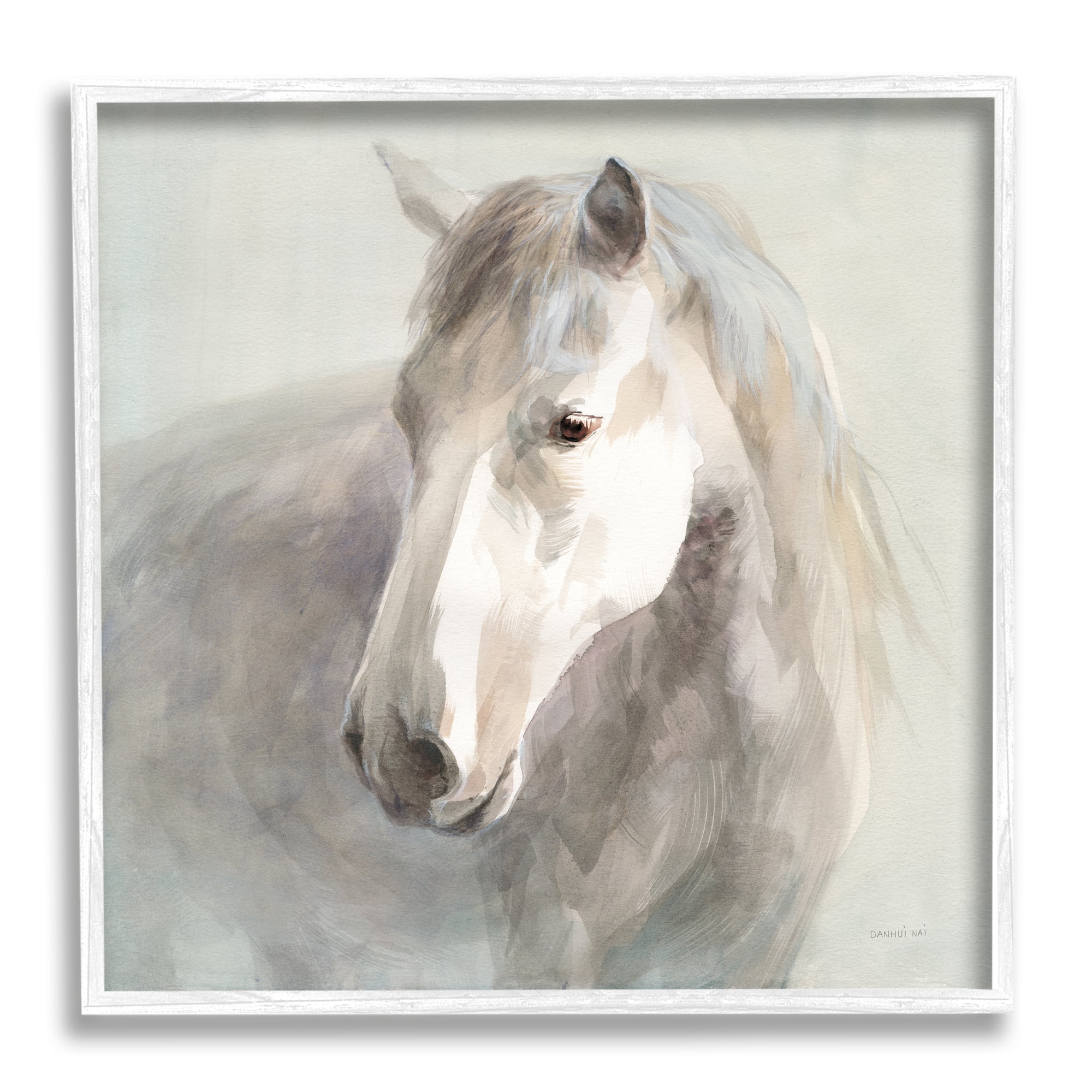 Stupell Industries White Horse Painting Animals & Insects Painting White Framed Art Print Wall Art, 24 x 24