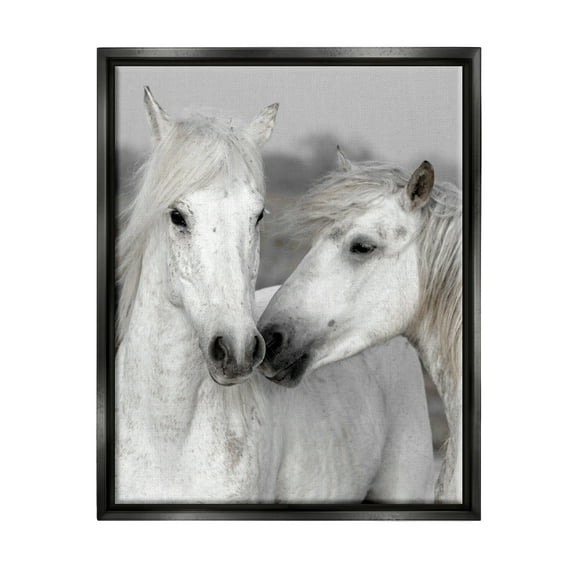Stupell Industries White Horse Pair Animals & Insects Photography Black Floater Framed Canvas Art Print Wall Art, 25 x 31