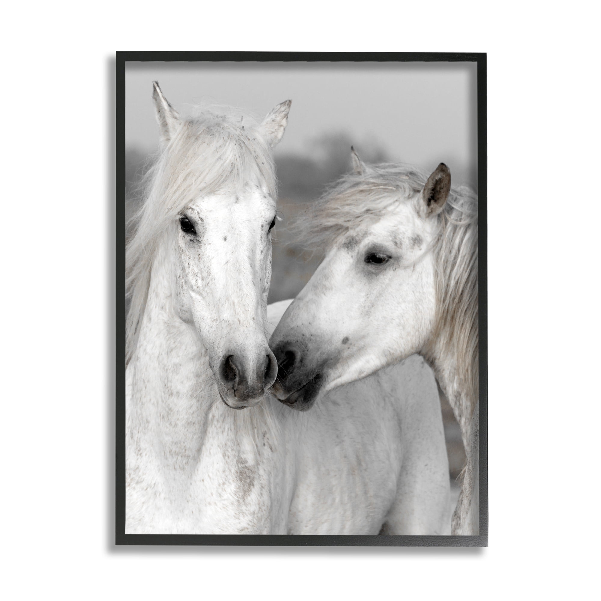 Stupell Industries White Horse Pair Animals & Insects Photography Black Framed Art Print Wall Art, 24 x 30