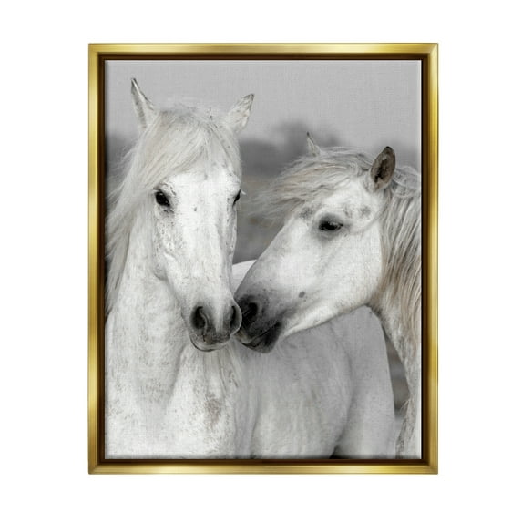 Stupell Industries White Horse Pair Animals & Insects Photography Gold Floater Framed Canvas Art Print Wall Art, 17 x 21