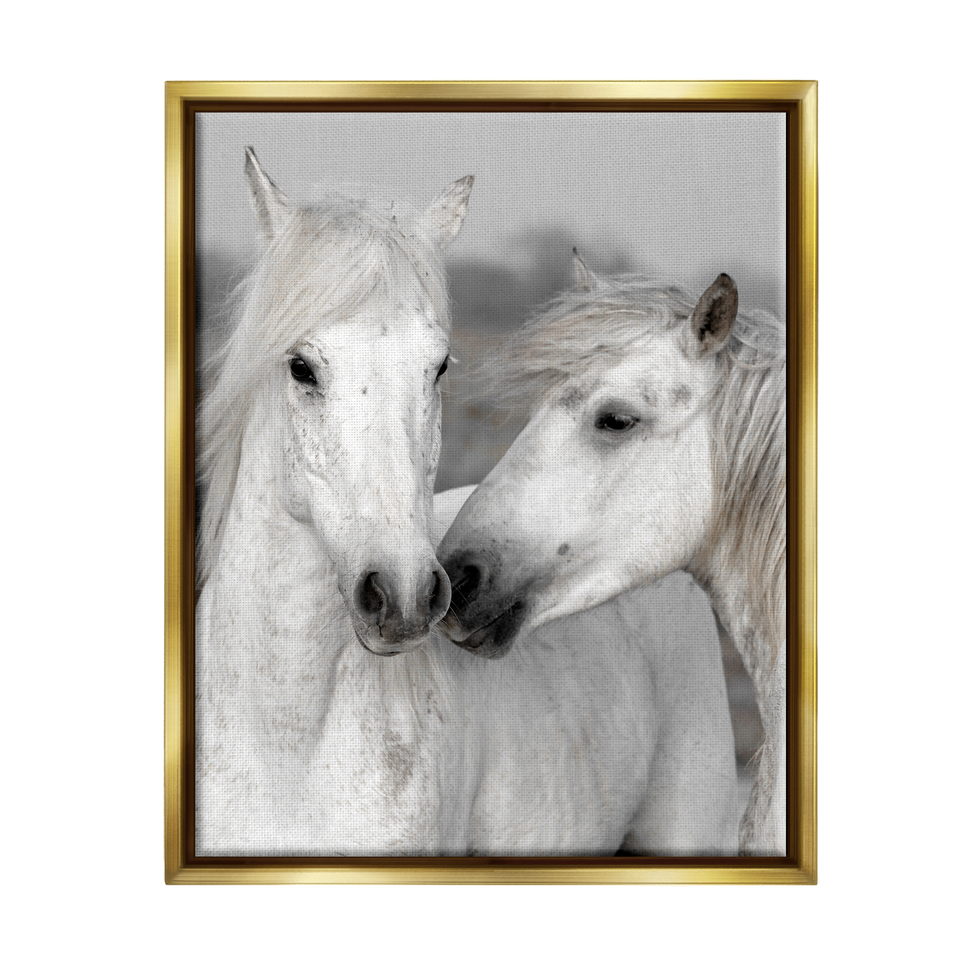 Stupell Industries White Horse Pair Animals & Insects Photography Gold Floater Framed Canvas Art Print Wall Art, 25 x 31