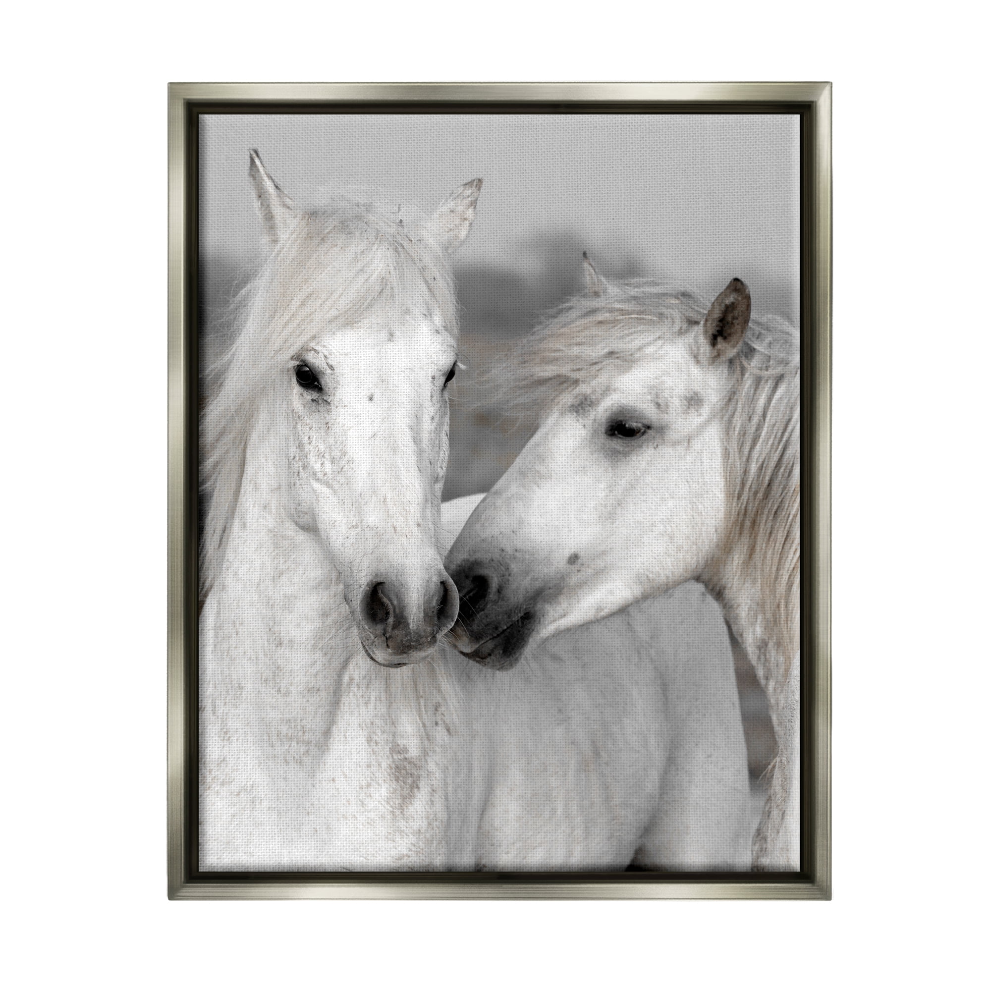 Stupell Industries White Horse Pair Animals & Insects Photography Gray Floater Framed Canvas Art Print Wall Art, 17 x 21
