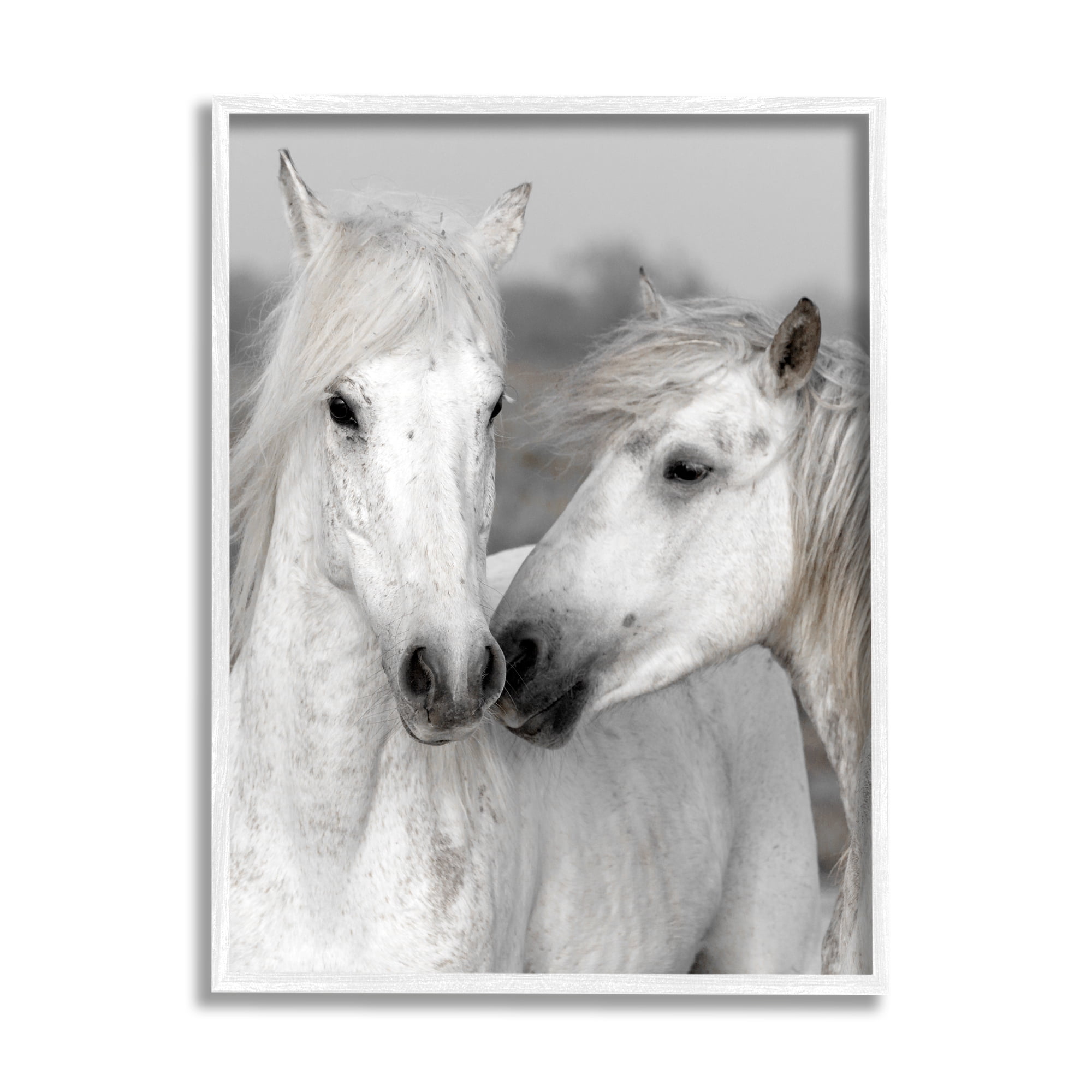 Stupell Industries White Horse Pair Animals & Insects Photography White Framed Art Print Wall Art, 16 x 20