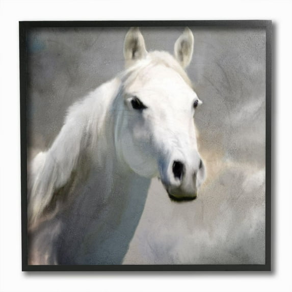 Stupell Industries White Horse Portrait Animal Painting Black Framed Art Print Wall Art, 12x12, by Kim Allen