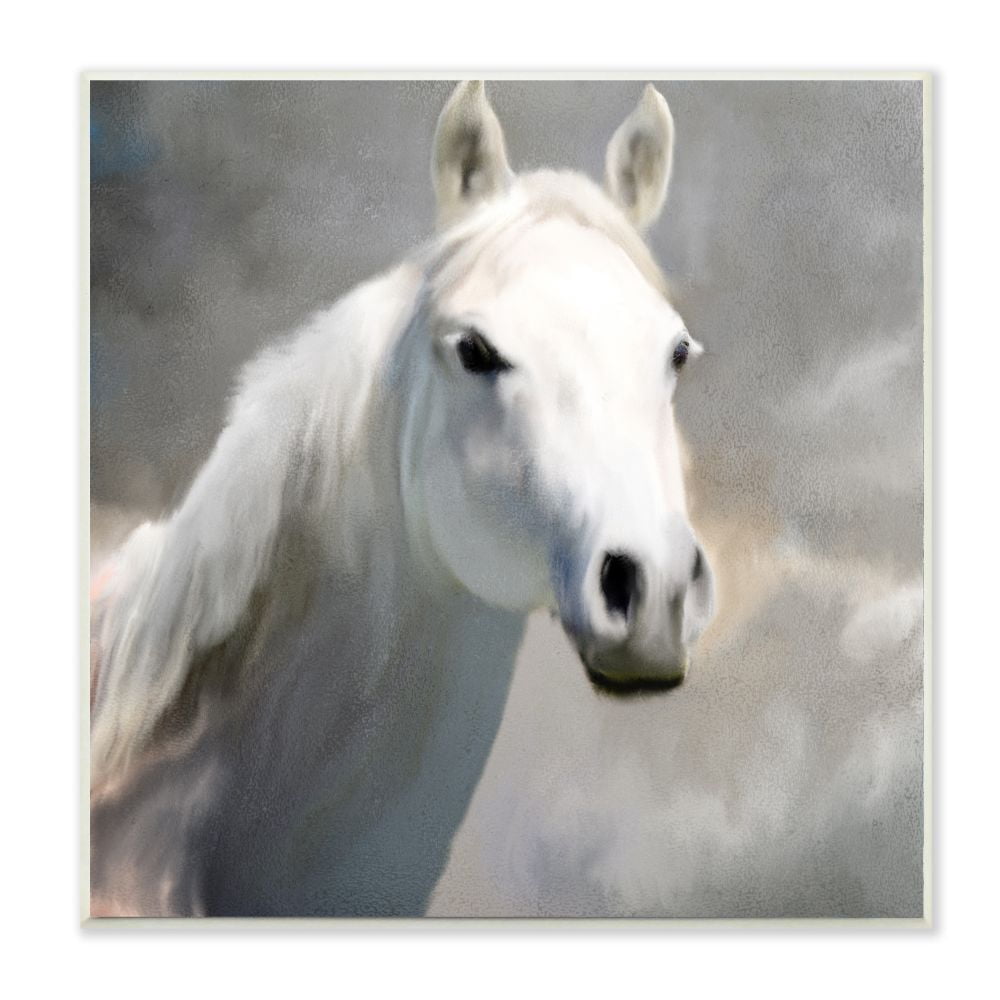 Stupell Industries White Horse Portrait Animal Painting Wall Plaque by Kim Allen, 12" x 12", Wall Plaque