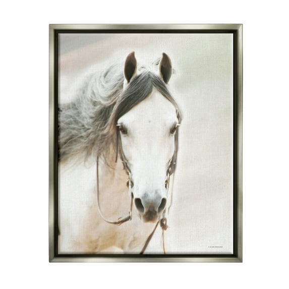 Stupell Industries White Horse Portrait Animals & Insects Photography Gray Floater Framed Art Print Wall Art, 25 x 31