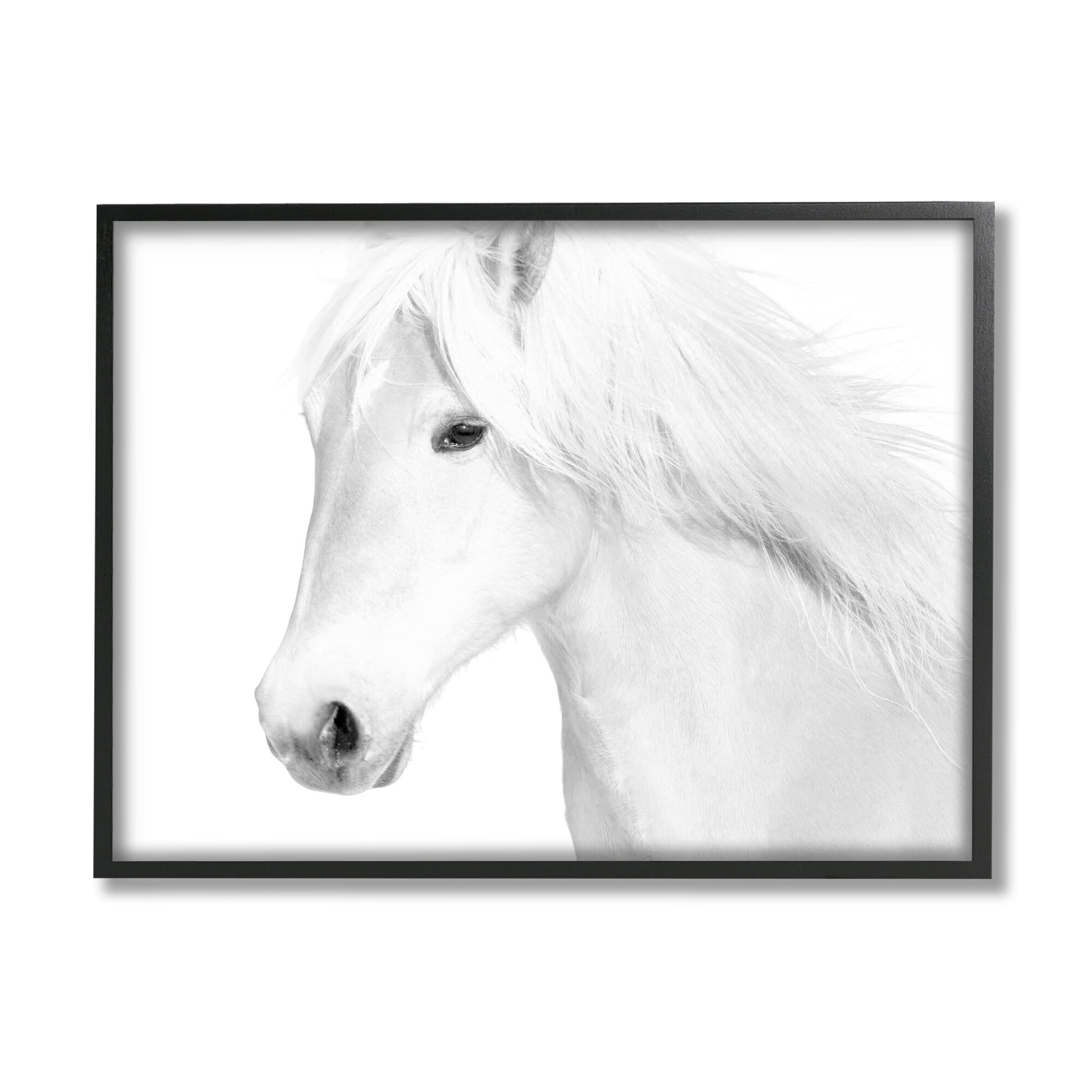 Stupell Industries White Horse Portrait Wild Stallion Modern Monochromatic Photography, 14 x 11,Design by Samantha Carter