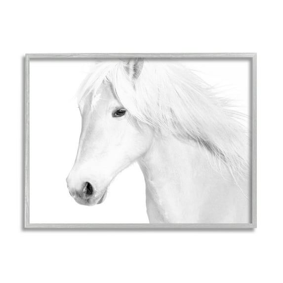 Stupell Industries White Horse Portrait Wild Stallion Modern Monochromatic Photography, 14 x 11,Design by Samantha Carter