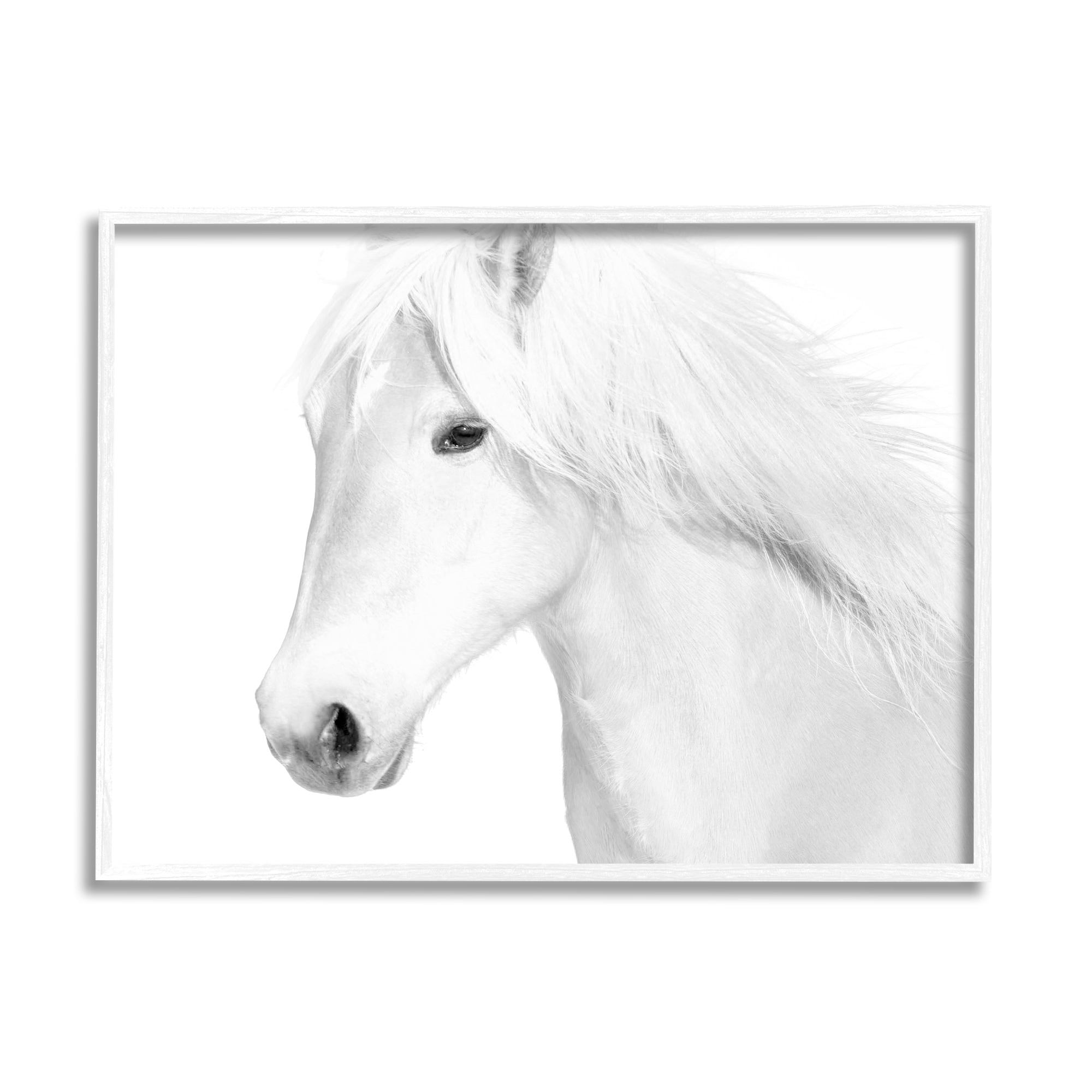 Stupell Industries White Horse Portrait Wild Stallion Modern Monochromatic Photography, 14 x 11,Design by Samantha Carter