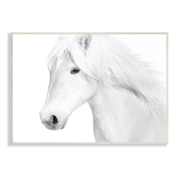 Stupell Industries White Horse Portrait Wild Stallion Modern Monochromatic Photography, 15 x 10,Design by Samantha Carter