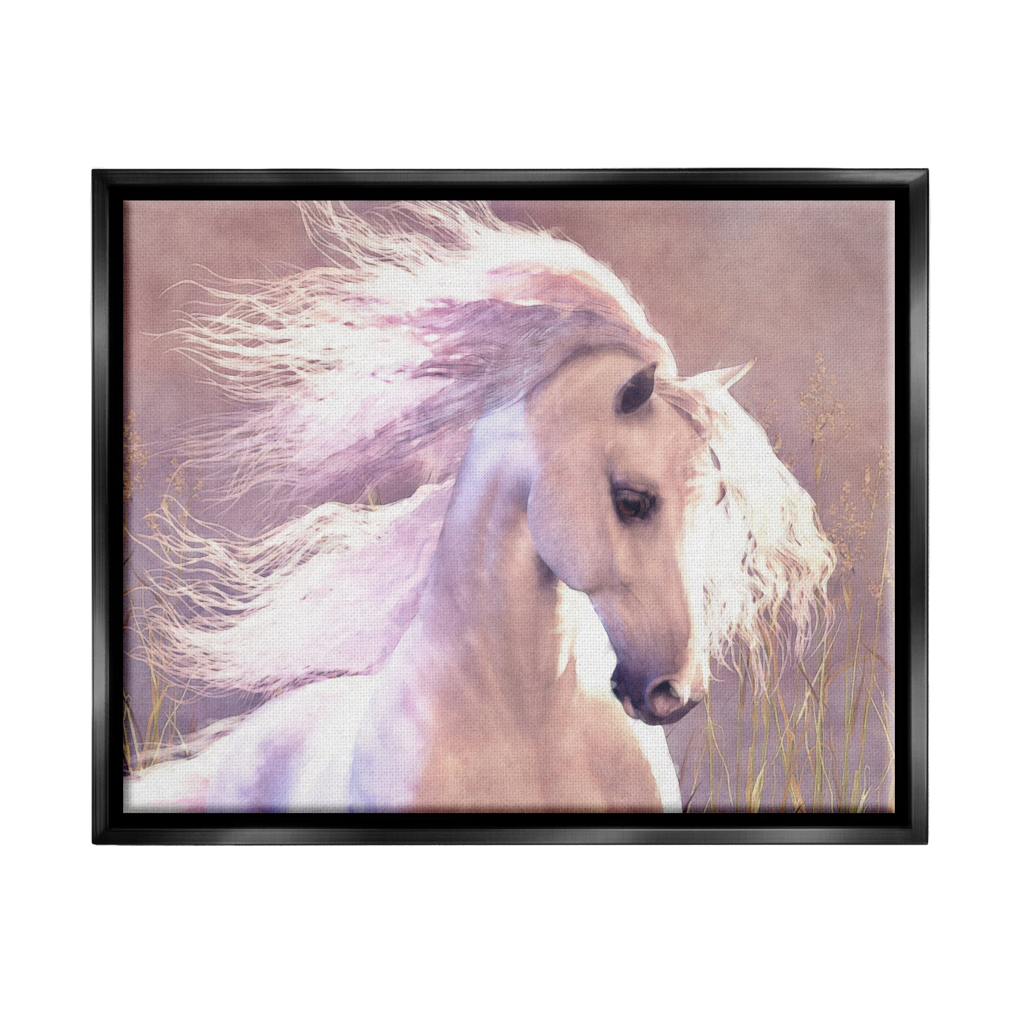 Stupell Industries White Horse in Nature Animals & Insects Painting Black Floater Framed Canvas Art Print Wall Art, 21 x 17