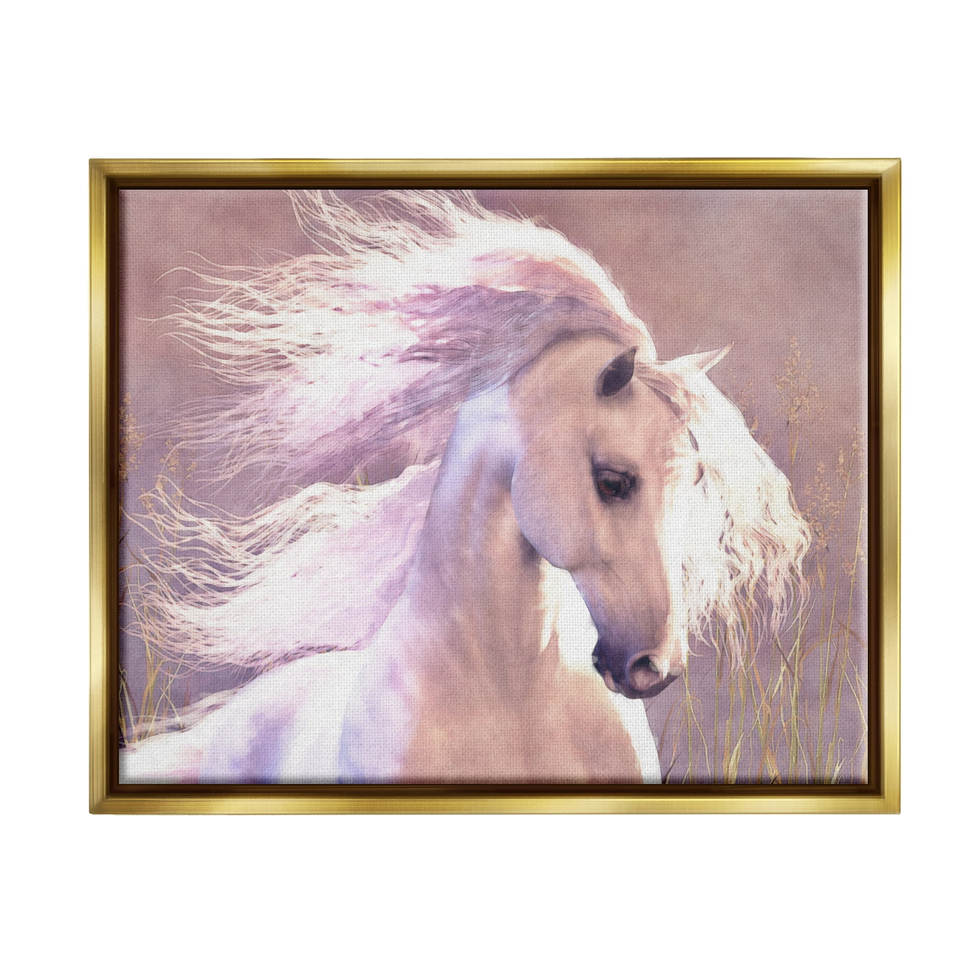 Stupell Industries White Horse in Nature Animals & Insects Painting Gold Floater Framed Canvas Art Print Wall Art, 31 x 25