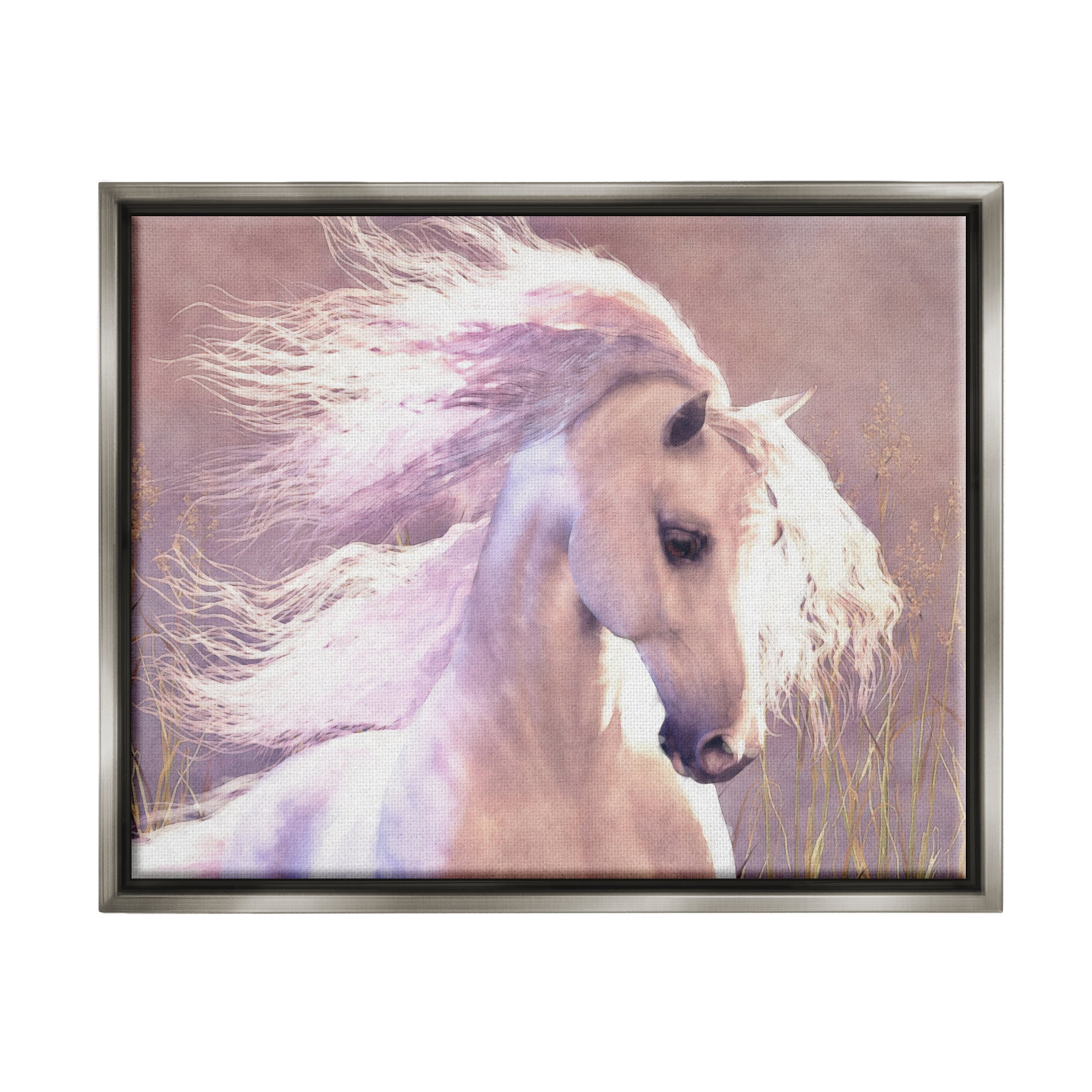 Stupell Industries White Horse in Nature Animals & Insects Painting Gray Floater Framed Canvas Art Print Wall Art, 31 x 25