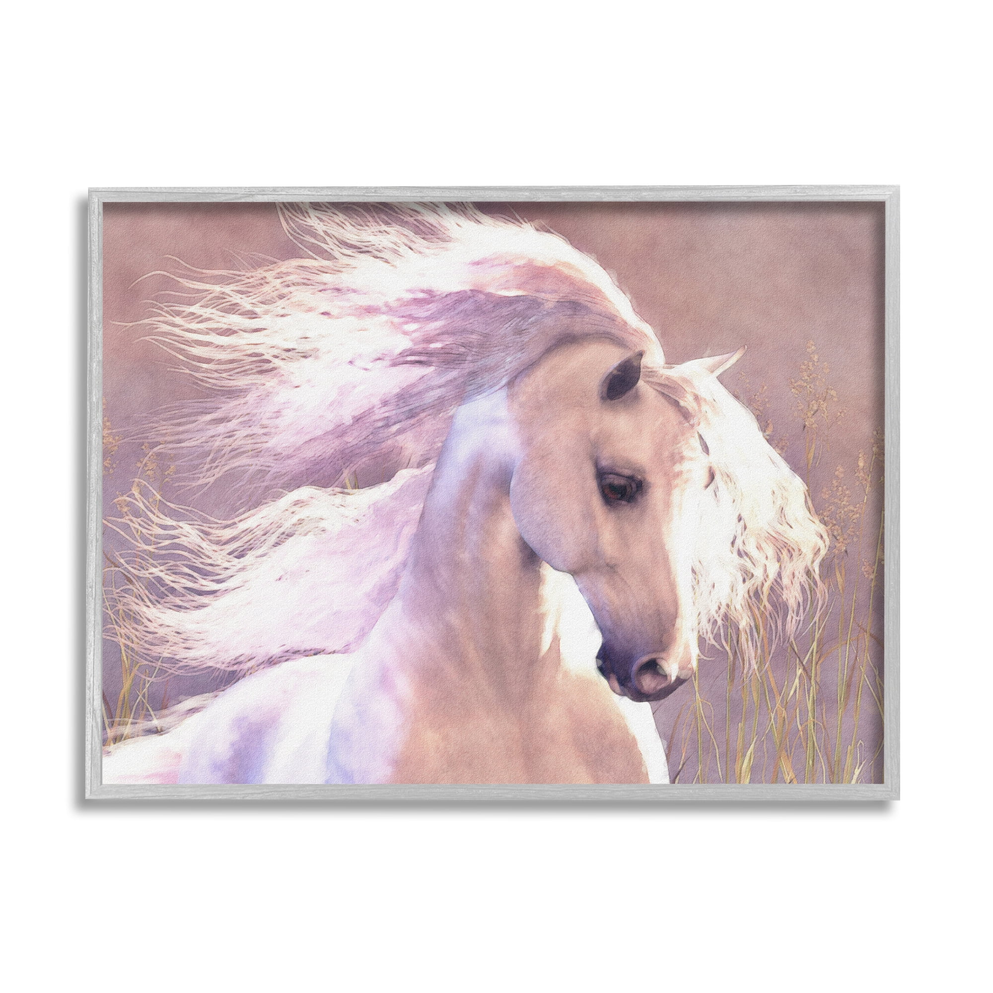 Stupell Industries White Horse in Nature Animals & Insects Painting Gray Framed Art Print Wall Art, 30 x 24