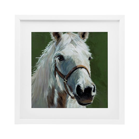 Stupell Industries White Horse on Green White Framed Print Under Glass design by Wani Pasion, 13 x 13