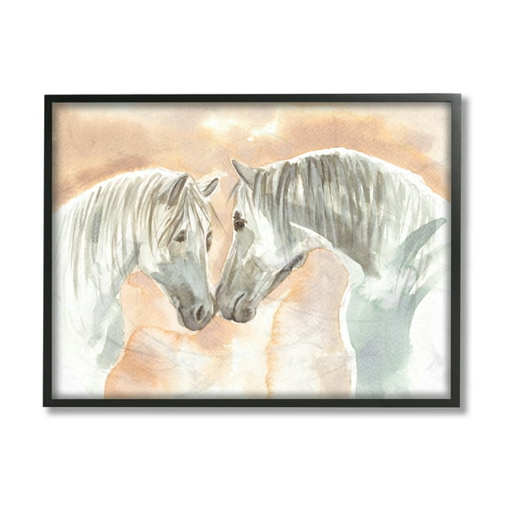 Stupell Industries White Horses Touching Noses Orange White Tan Black Framed, 24 x 30, Design by Elivira Errico