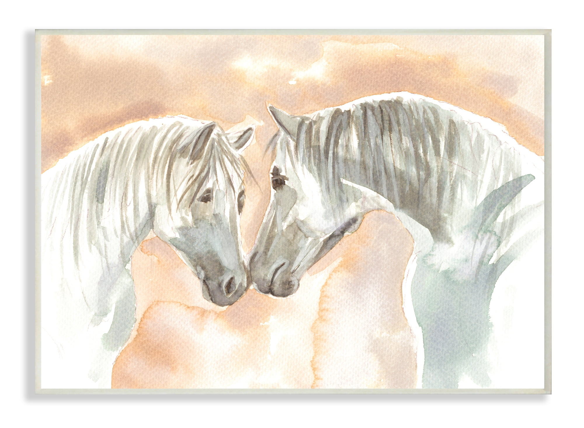 Stupell Industries White Horses Touching Noses Orange White Tan Wall Plaque, 10 x 15, Design by Elivira Errico