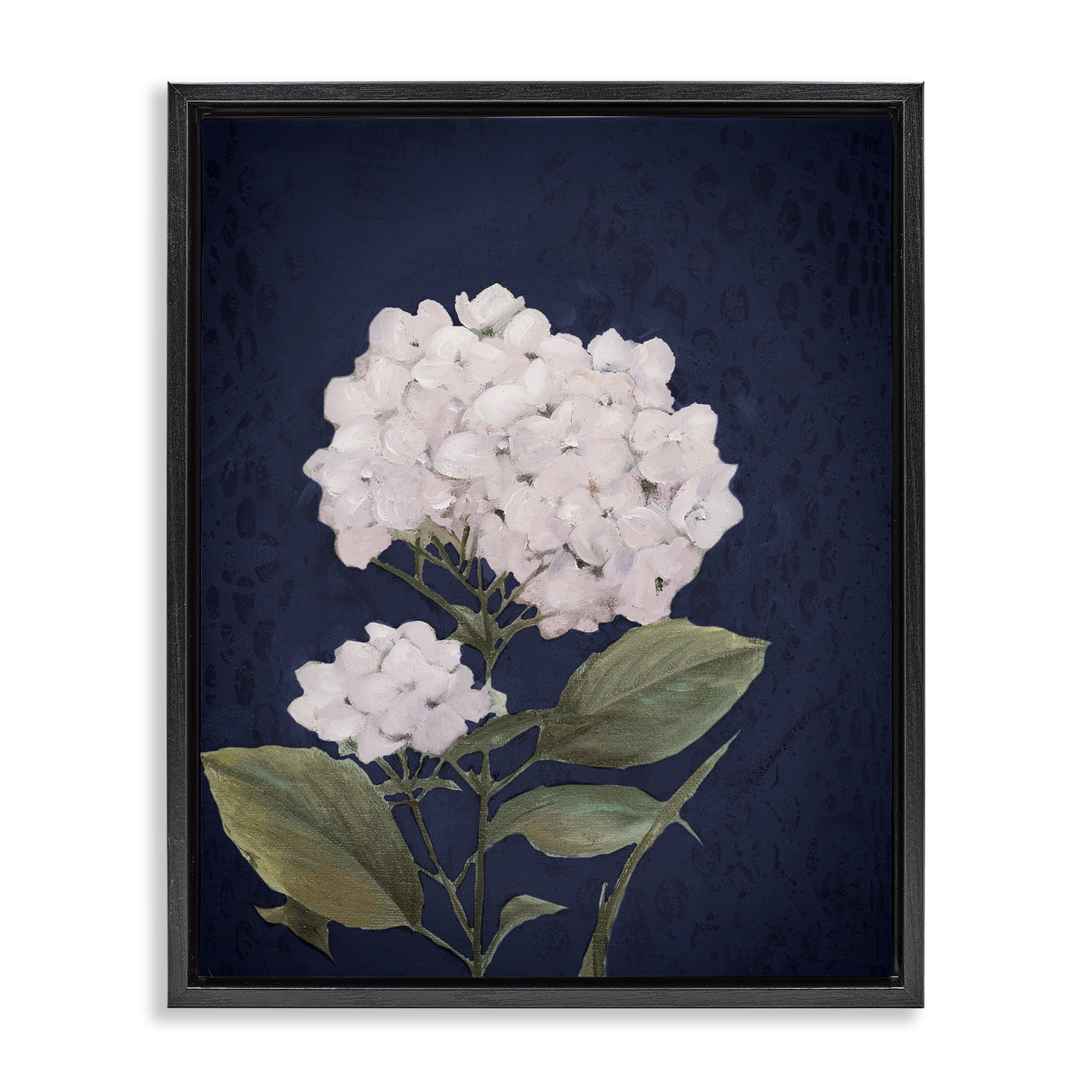 Stupell Industries White Hydrangea Blossom Botanical & Floral Painting Black Floater Framed Canvas Art Print Wall Art, 25 x 31
