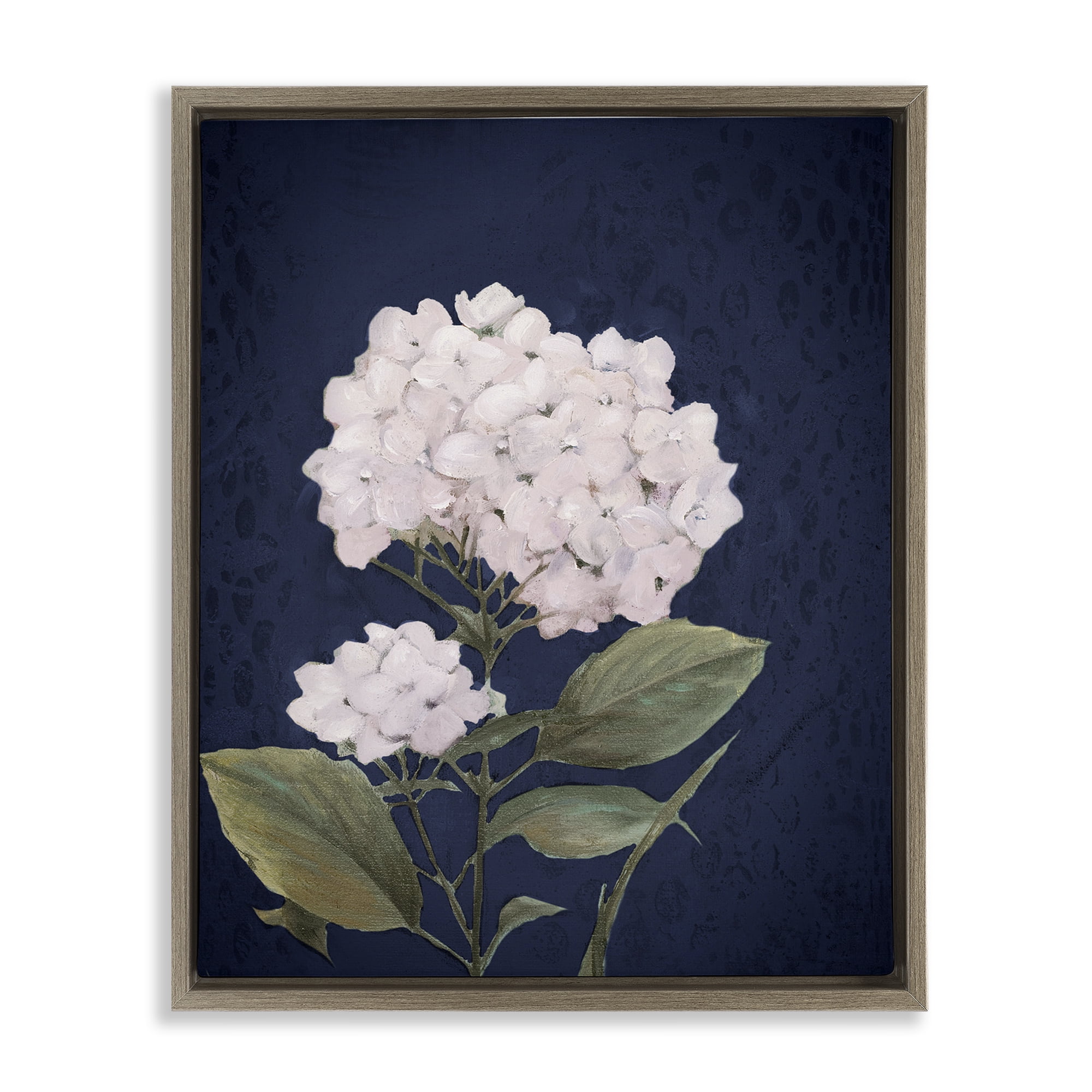 Stupell Industries White Hydrangea Blossom Botanical & Floral Painting Brown Floater Framed Canvas Art Print Wall Art, 25 x 31
