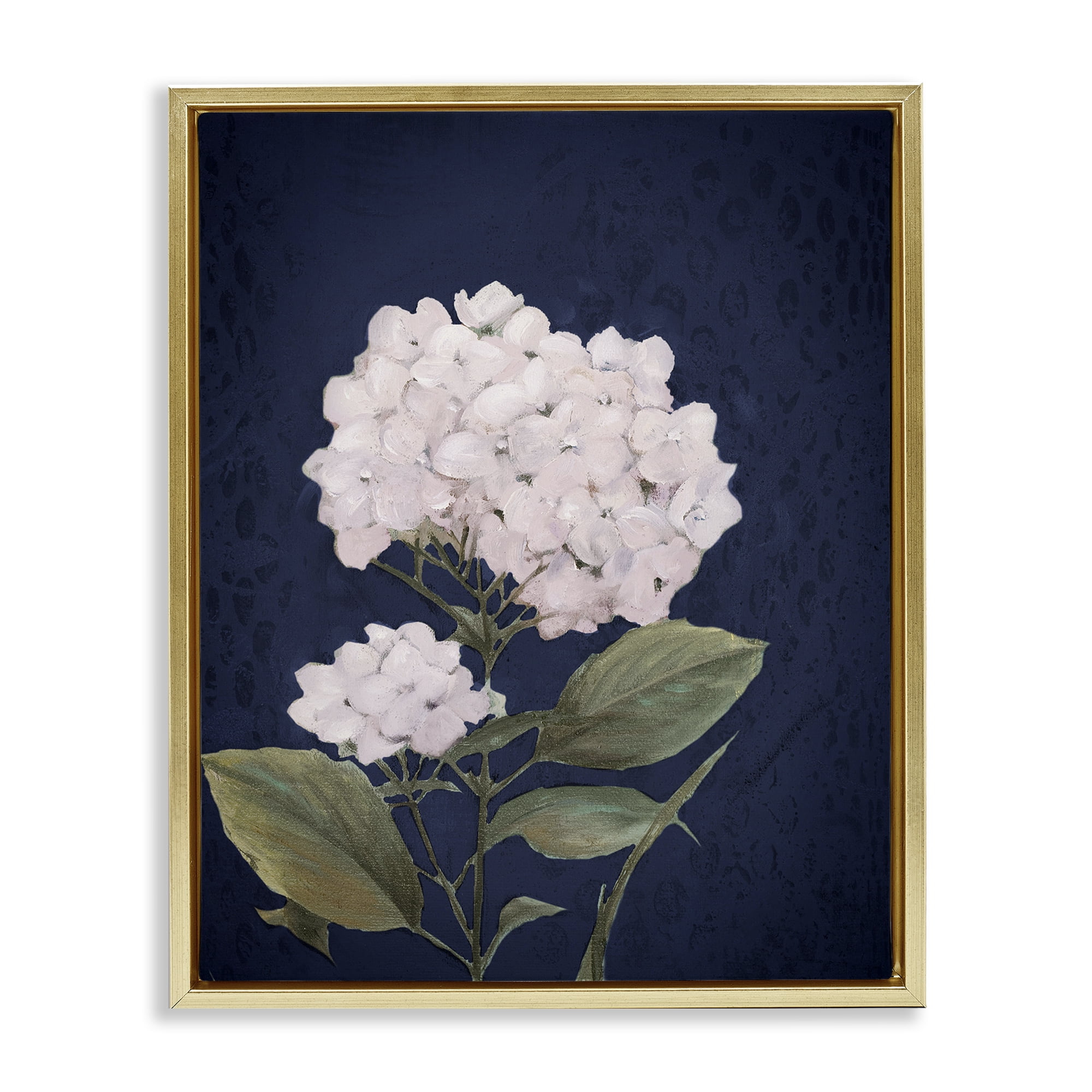 Stupell Industries White Hydrangea Blossom Botanical & Floral Painting Gold Floater Framed Canvas Art Print Wall Art, 17 x 21