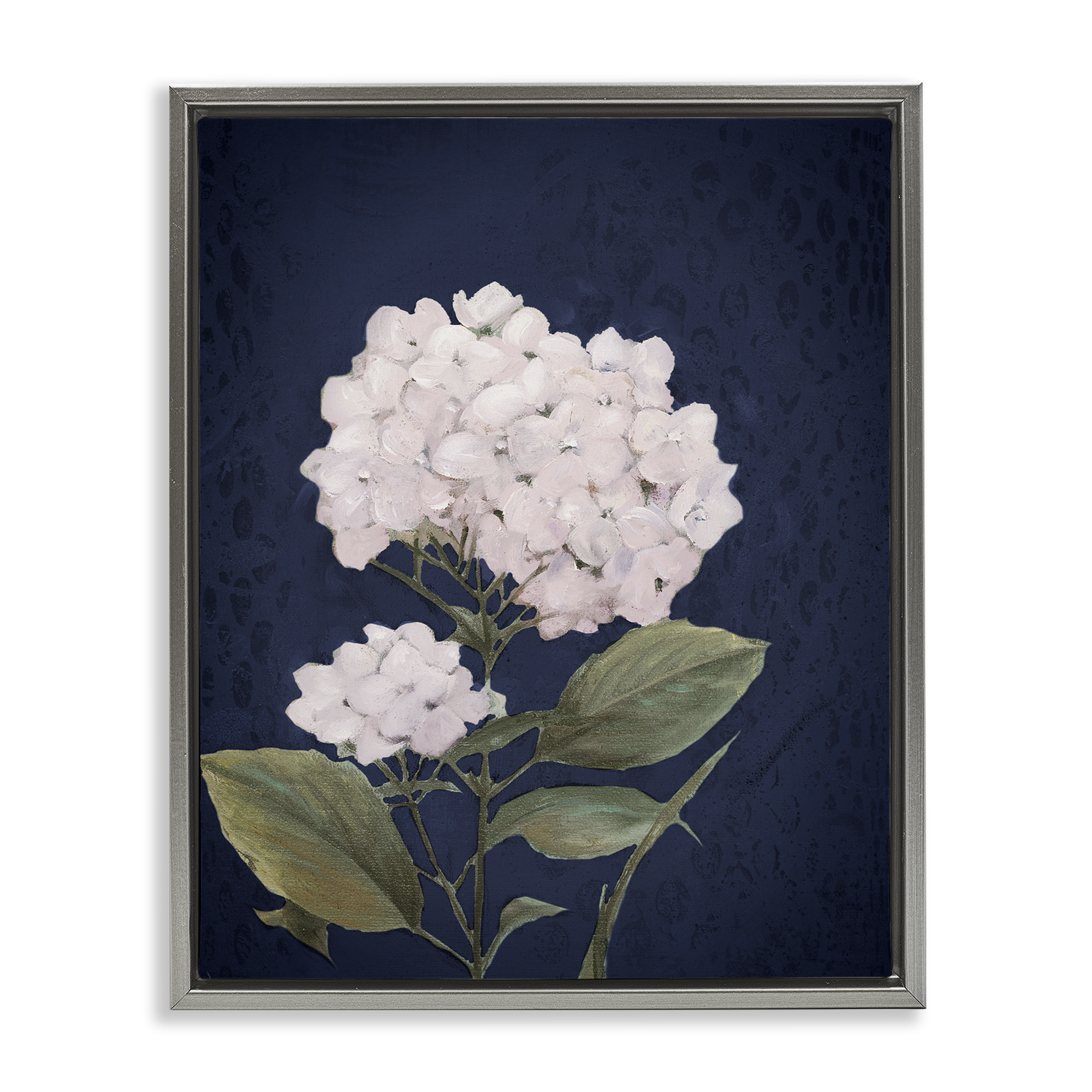 Stupell Industries White Hydrangea Blossom Botanical & Floral Painting Gray Floater Framed Canvas Art Print Wall Art, 25 x 31