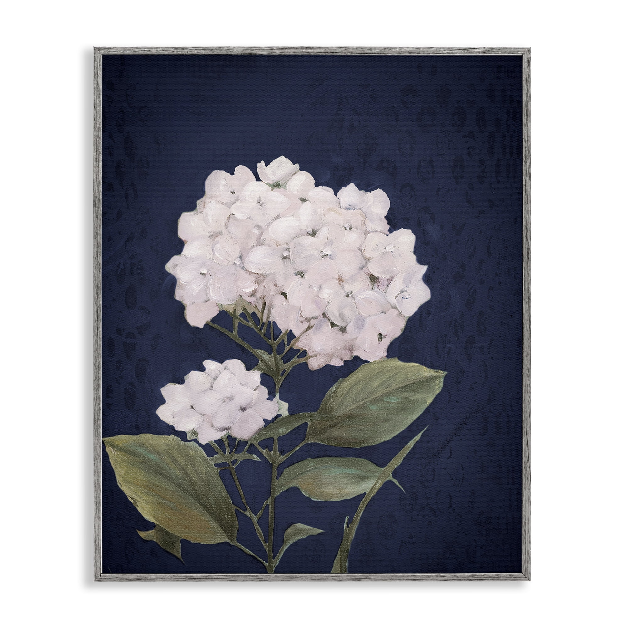 Stupell Industries White Hydrangea Blossom Botanical & Floral Painting Gray Framed Art Print Wall Art, 16 x 20