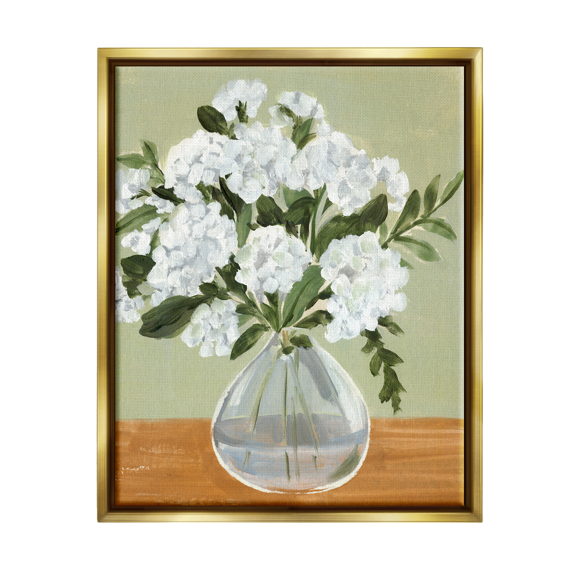 Stupell Industries White Hydrangea Flower Bouquet Vase Still Life Painting Metallic Gold Floating Framed Canvas Print Wall Art, Design by Annie Warren