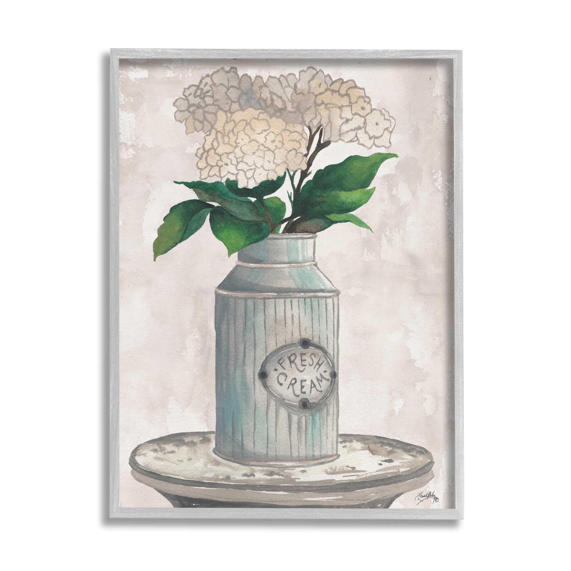 Stupell Industries White Hydrangea Flowers Fresh Cream Country Tin Painting, 16 x 20, Design by Elizabeth Medley